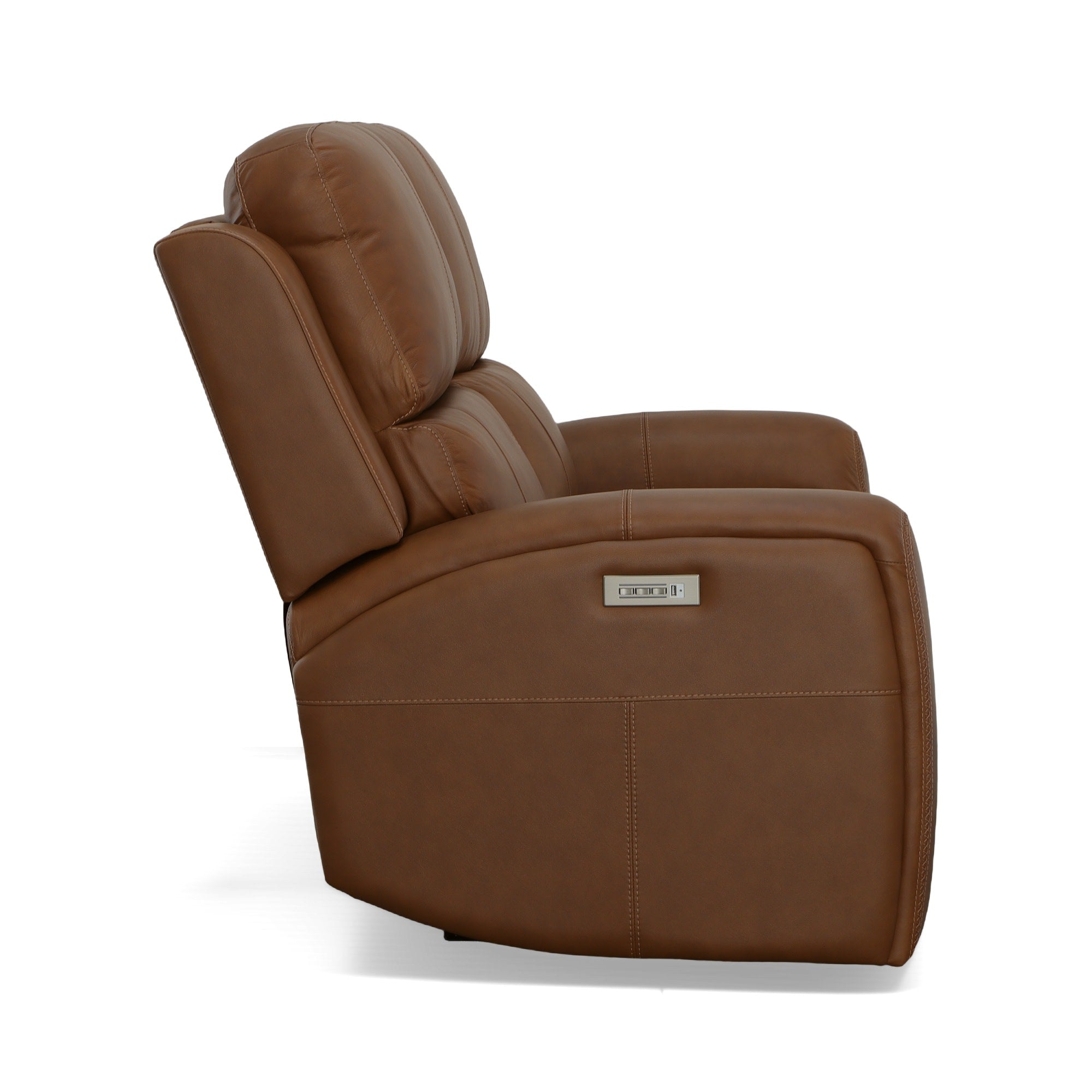 Linden Caramel Leather Power Reclining Loveseat with Power Headrests & Lumbar