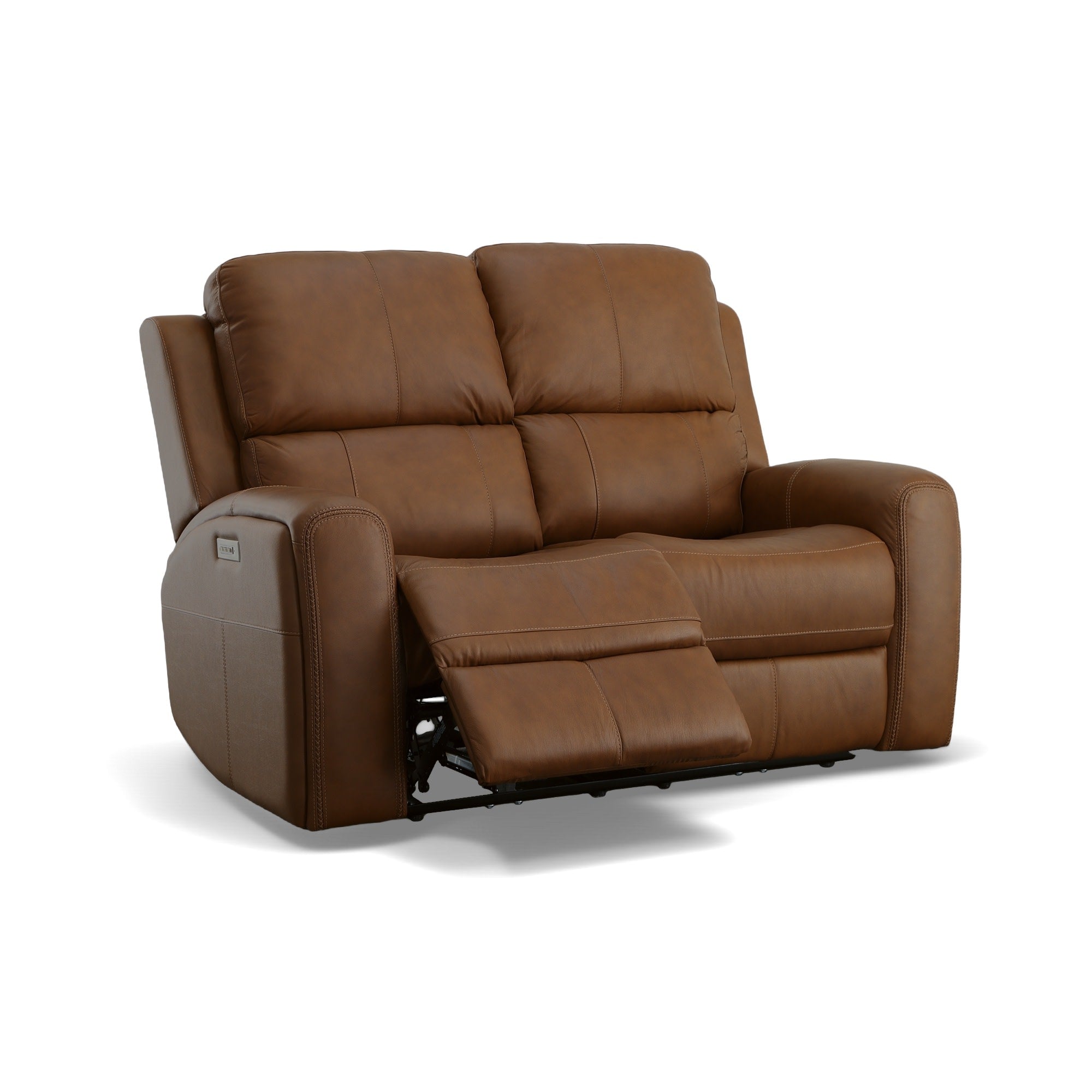 Linden Caramel Leather Power Reclining Loveseat with Power Headrests & Lumbar