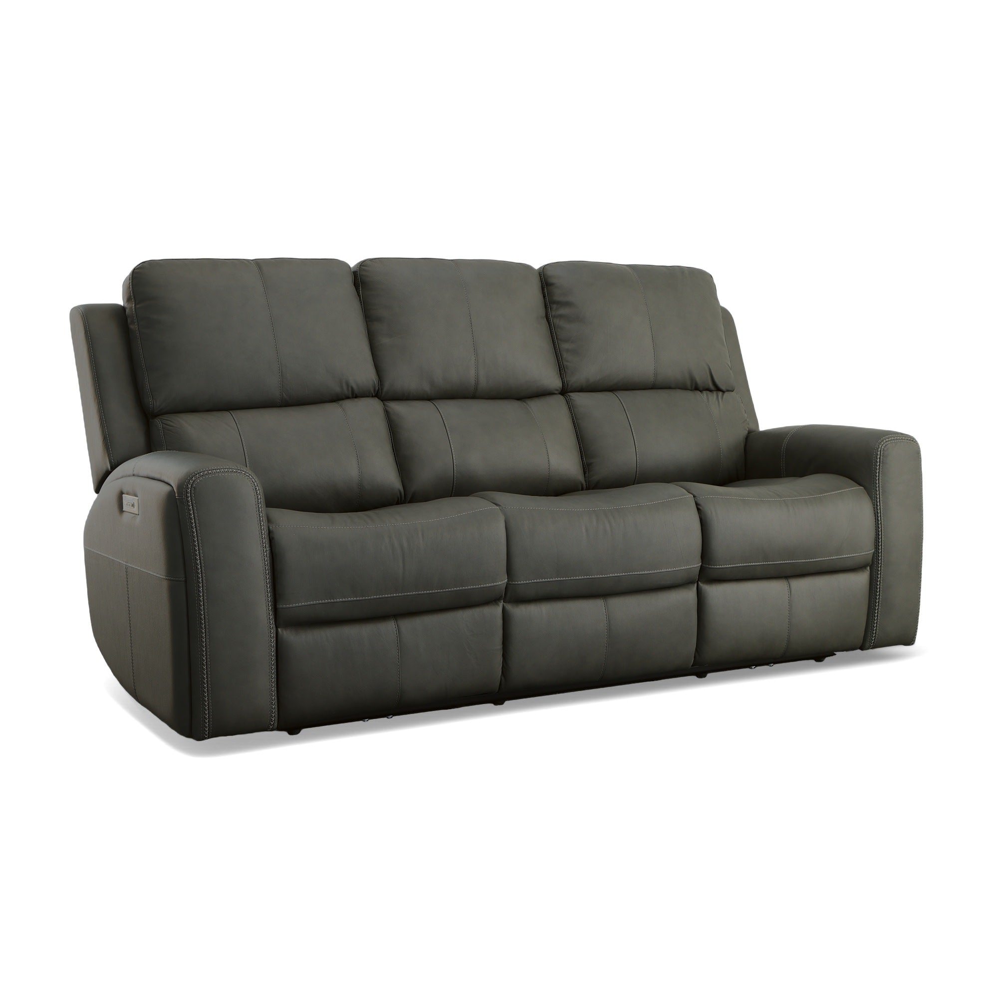 Linden Charcoal Leather Power Reclining Sofa with Power Headrests & Lumbar