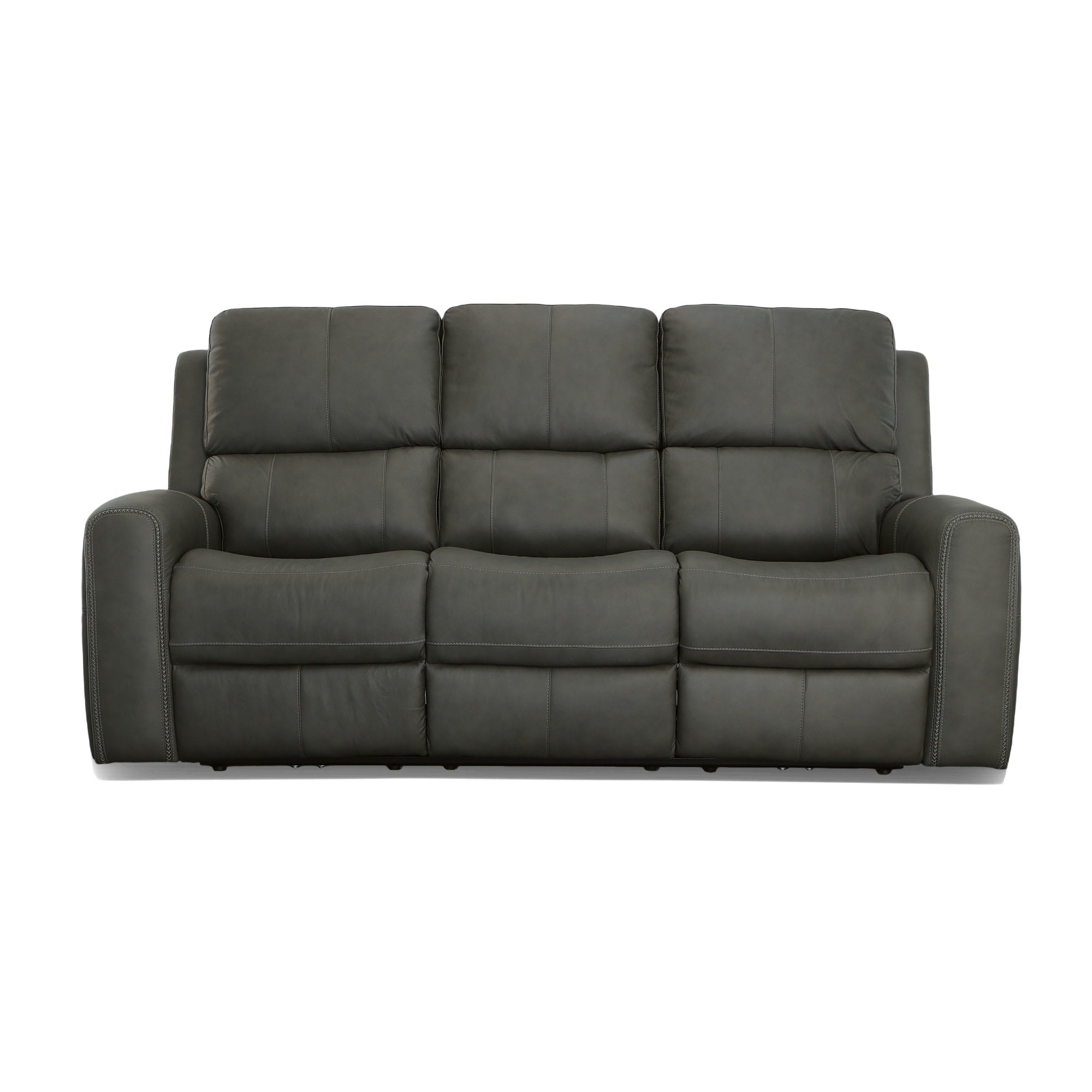 Linden Charcoal Leather Power Reclining Sofa with Power Headrests & Lumbar