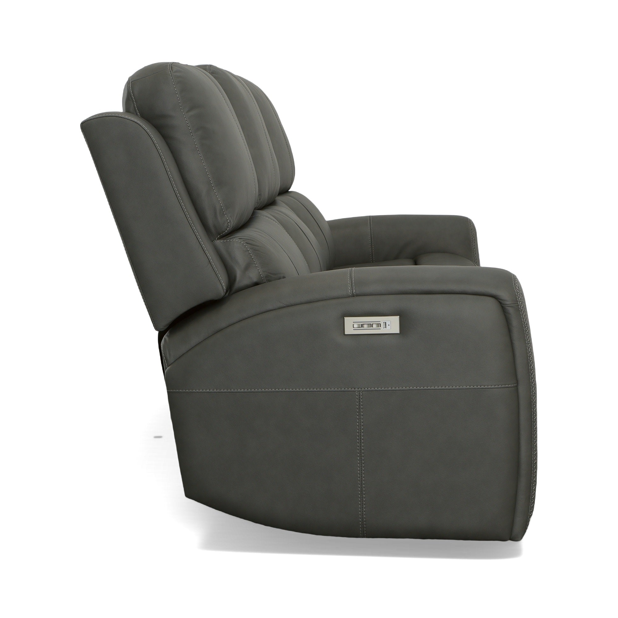 Linden Charcoal Leather Power Reclining Sofa with Power Headrests & Lumbar