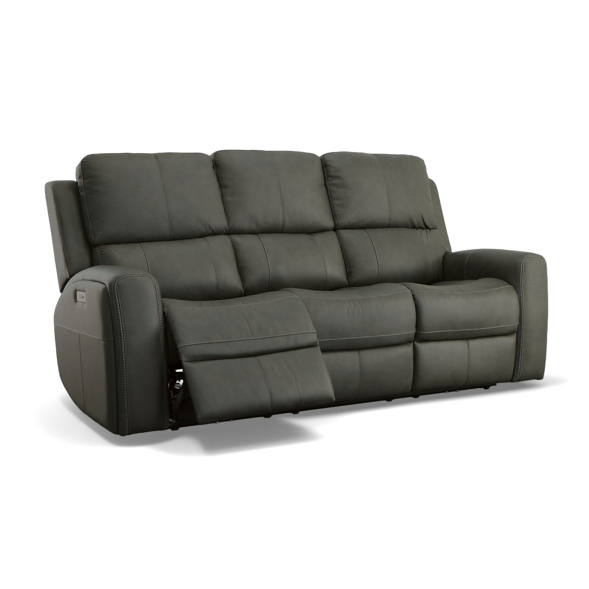 Linden Charcoal Leather Power Reclining Sofa with Power Headrests & Lumbar