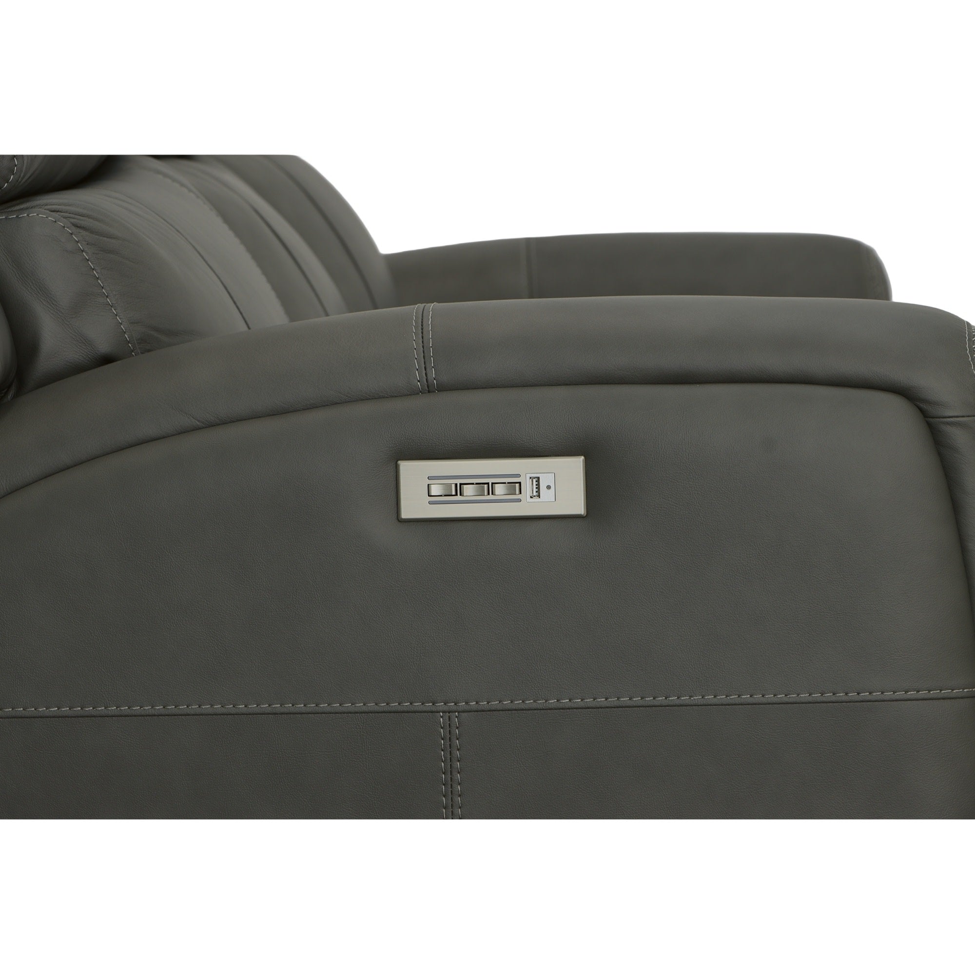 Linden Charcoal Leather Power Reclining Sofa with Power Headrests & Lumbar