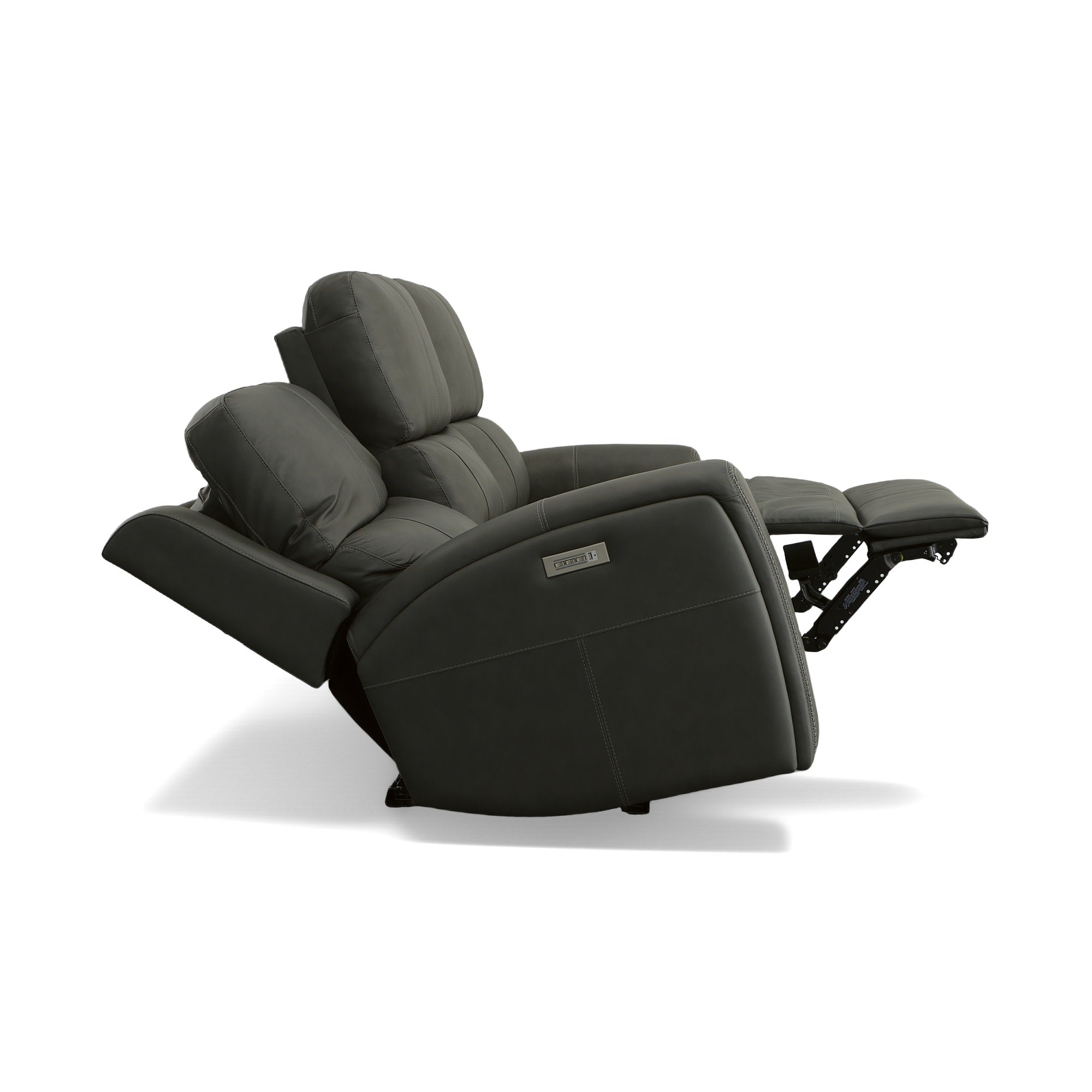 Linden Charcoal Leather Power Reclining Sofa with Power Headrests & Lumbar