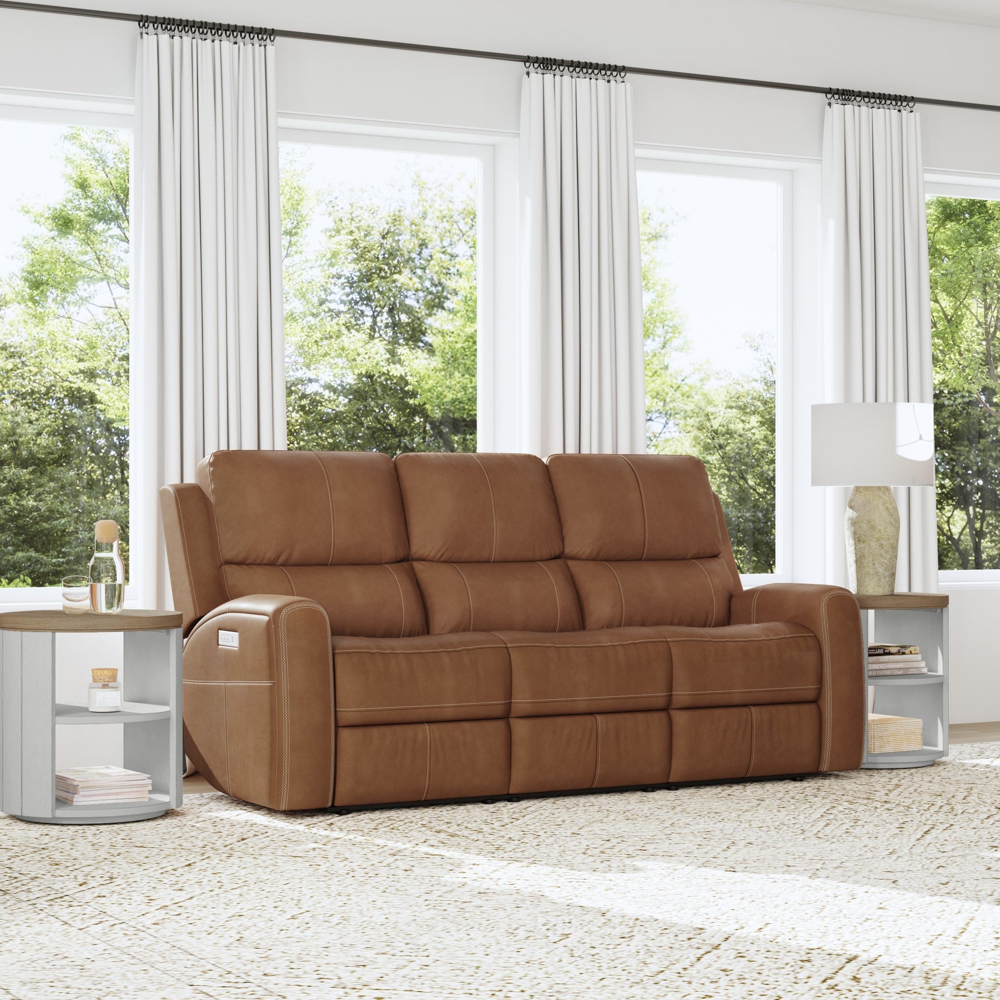 Linden Caramel Leather Power Reclining Sofa with Power Headrests & Lumbar