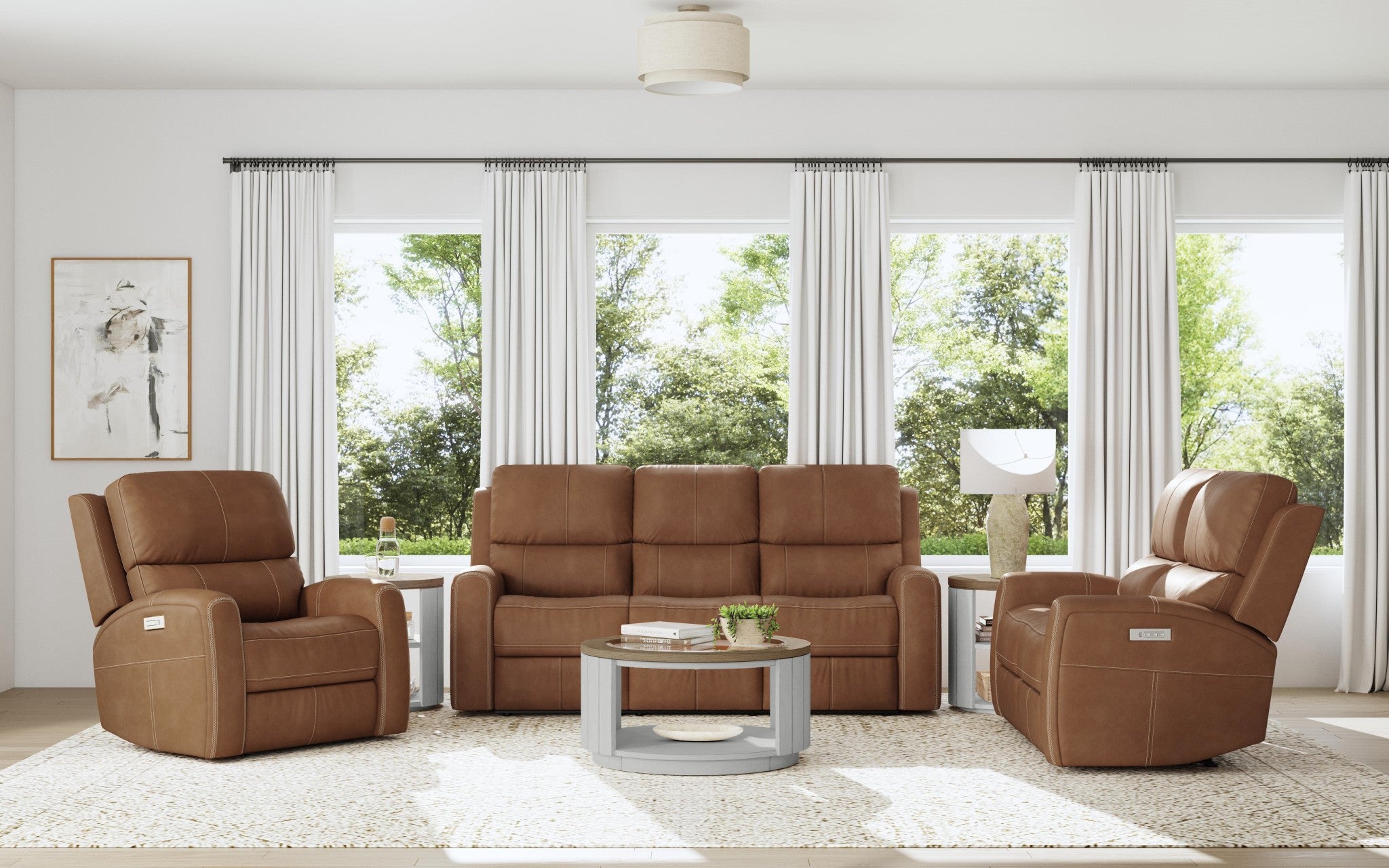 Linden Caramel Leather Power Reclining Sofa with Power Headrests & Lumbar