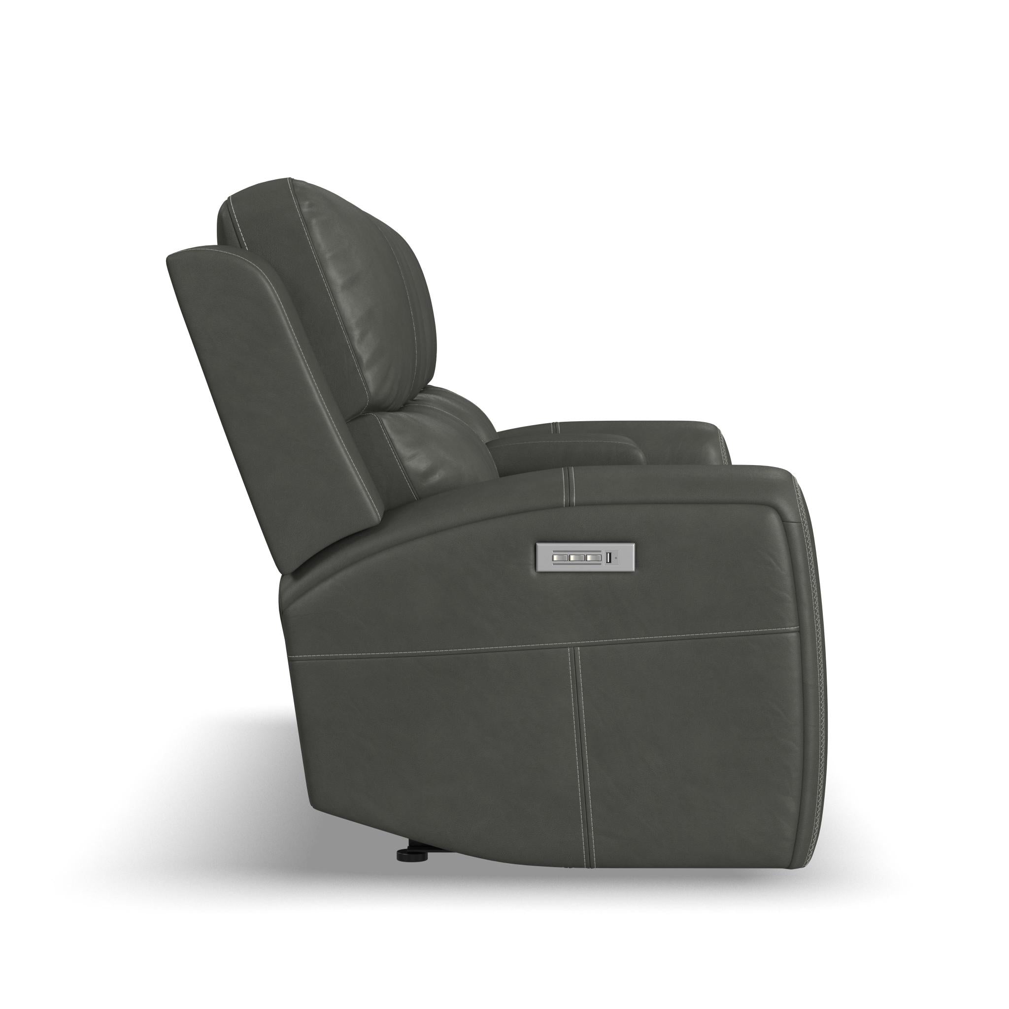 Linden Charcoal Leather Power Reclining Loveseat with Console & Power Headrests & Lumbar