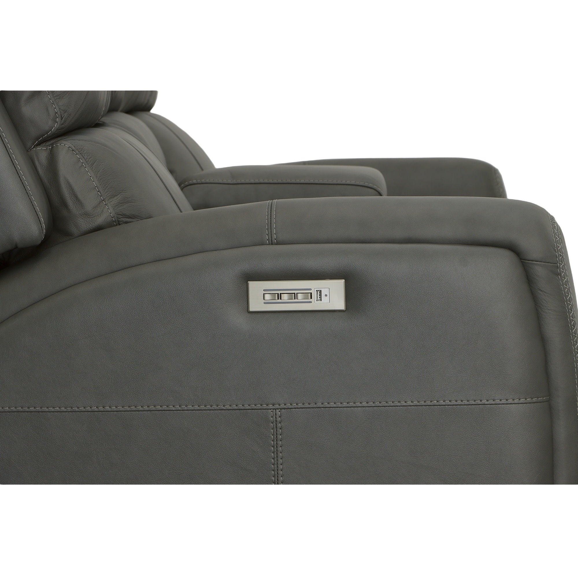 Linden Charcoal Leather Power Reclining Loveseat with Console & Power Headrests & Lumbar