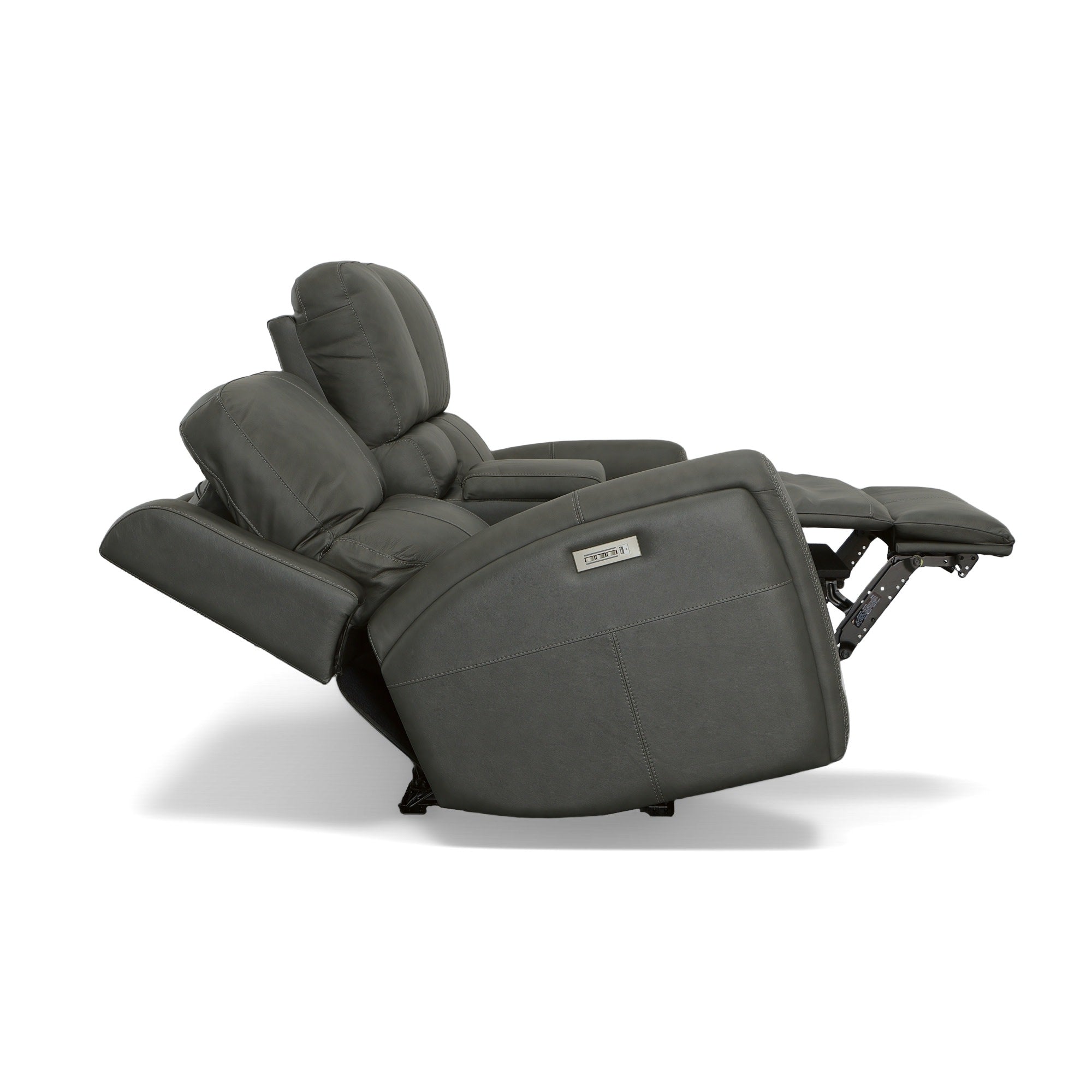 Linden Charcoal Leather Power Reclining Loveseat with Console & Power Headrests & Lumbar