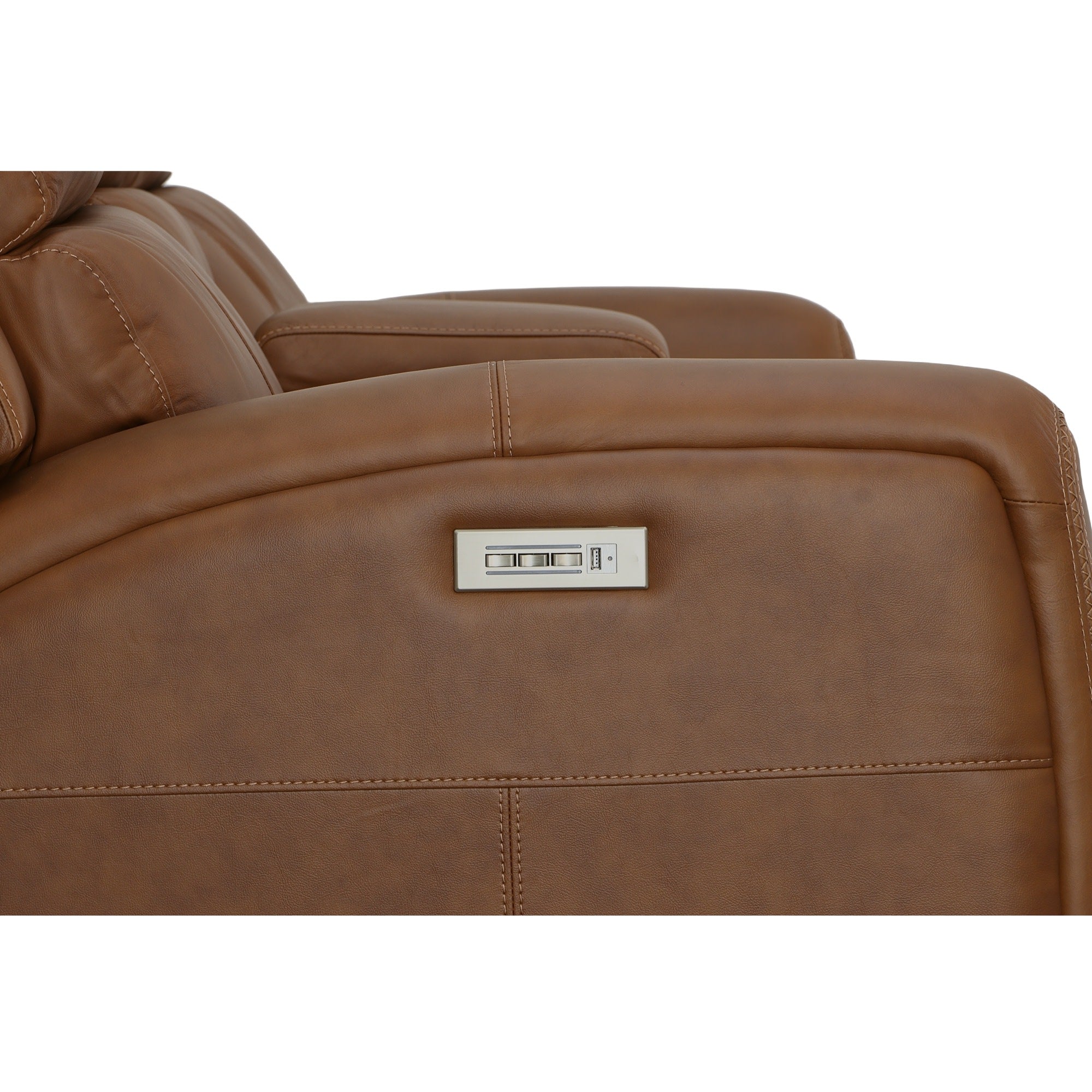 Linden Caramel Leather Power Reclining Loveseat with Console & Power Headrests & Lumbar