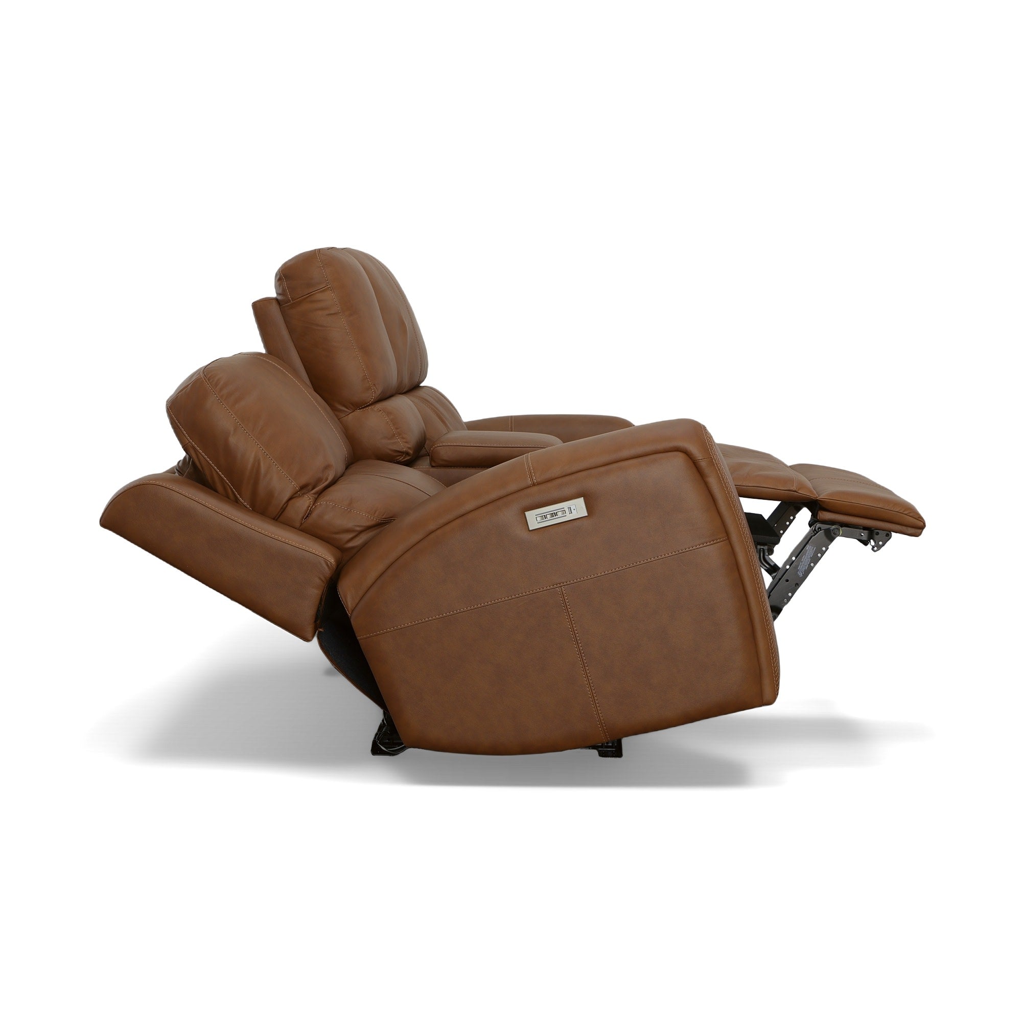 Linden Caramel Leather Power Reclining Loveseat with Console & Power Headrests & Lumbar