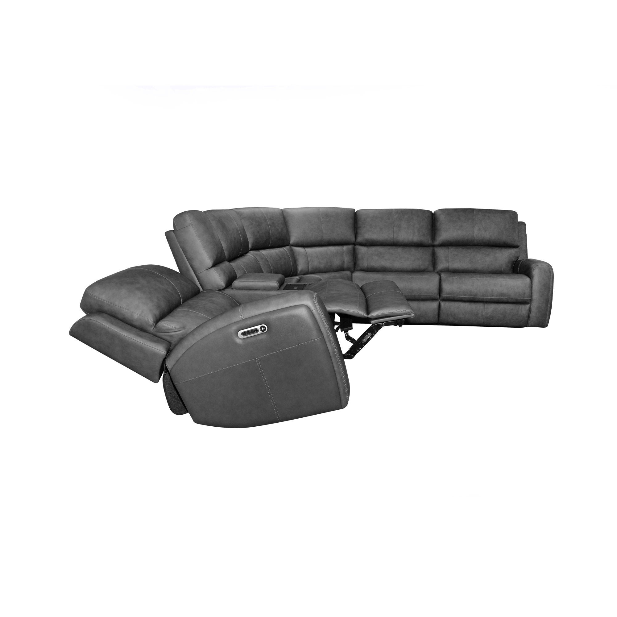Linden Charcoal Leather Power Reclining Sectional with Power Headrest & Lumbar