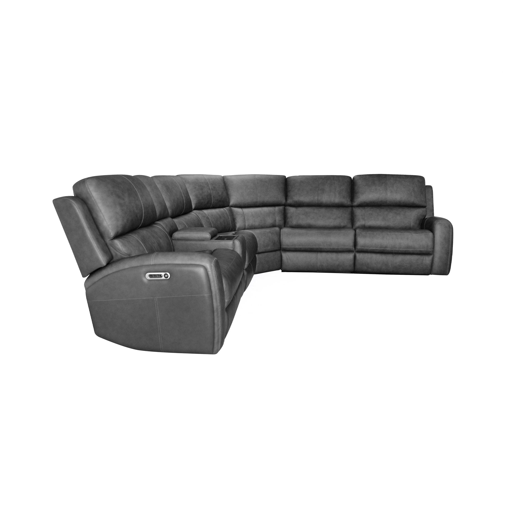 Linden Charcoal Leather Power Reclining Sectional with Power Headrest & Lumbar