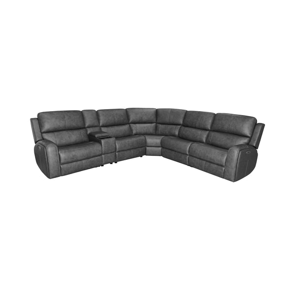 Linden Charcoal Leather Power Reclining Sectional with Power Headrest & Lumbar