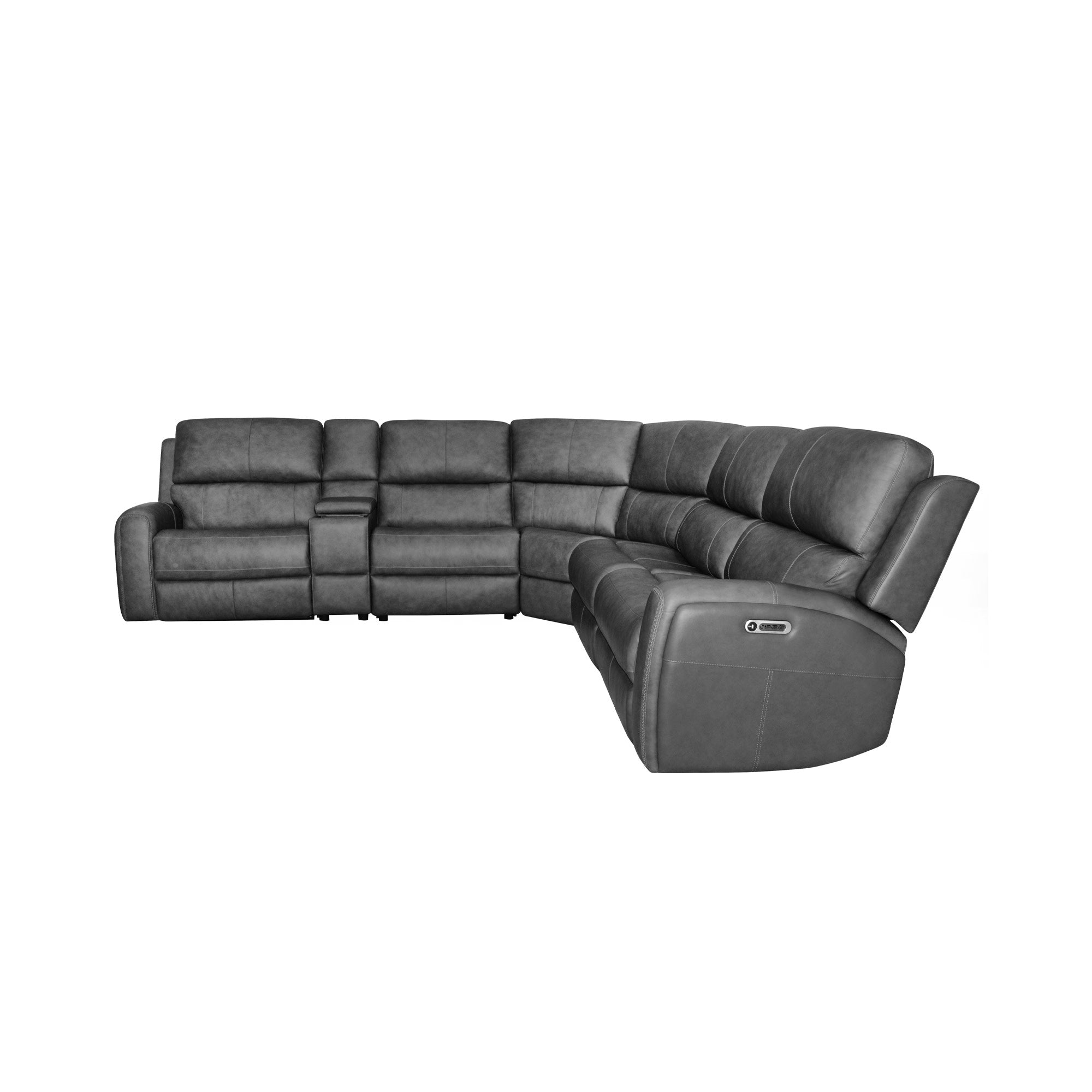 Linden Charcoal Leather Power Reclining Sectional with Power Headrest & Lumbar