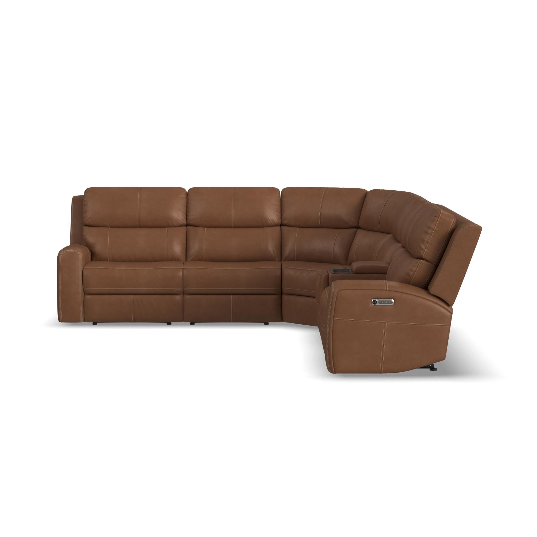 Linden Charcoal Leather Power Reclining Sectional with Power Headrests & Lumbar