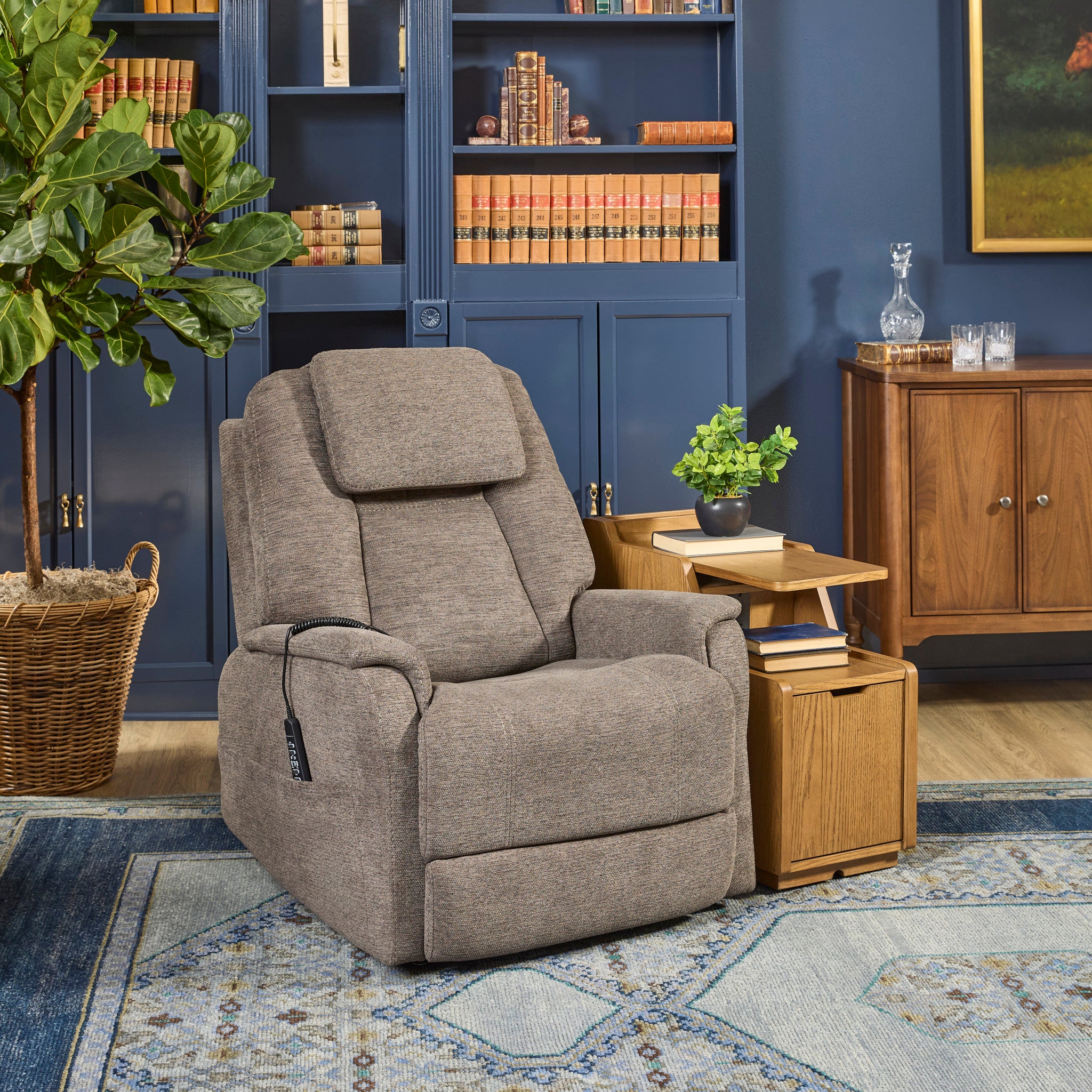 Zecliner Model 3+ Petite Umber Fabric Power Lift Recliner with Power Headrest, Lumbar, Heat & Massage