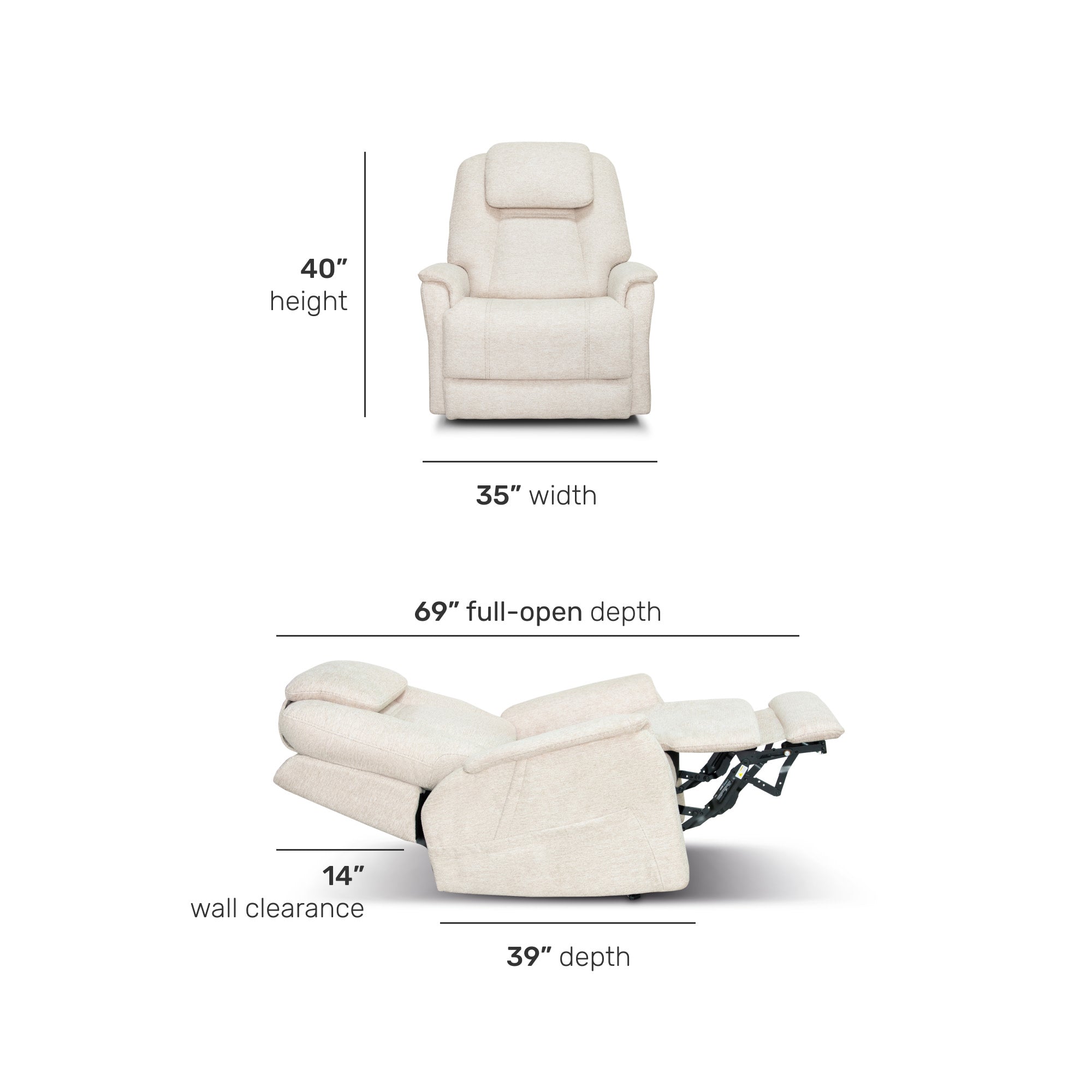 Zecliner Model 3+ Petite Fabric Power Lift Recliner with Power Headrest, Lumbar, Heat & Massage