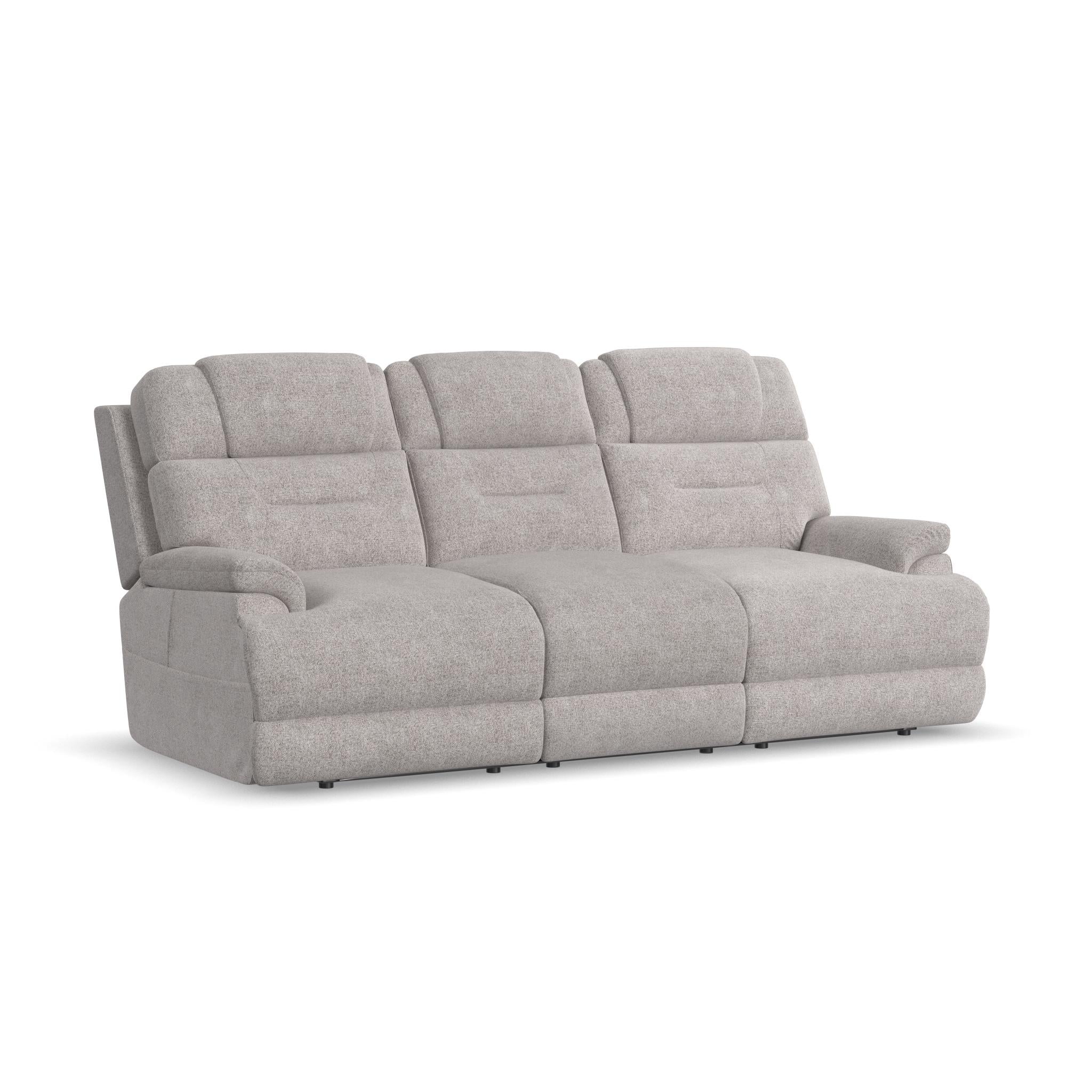 Zecliner Zofa Dove Fabric Power Reclining Sofa with, Power Headrest, Lumbar, Heat & Massage
