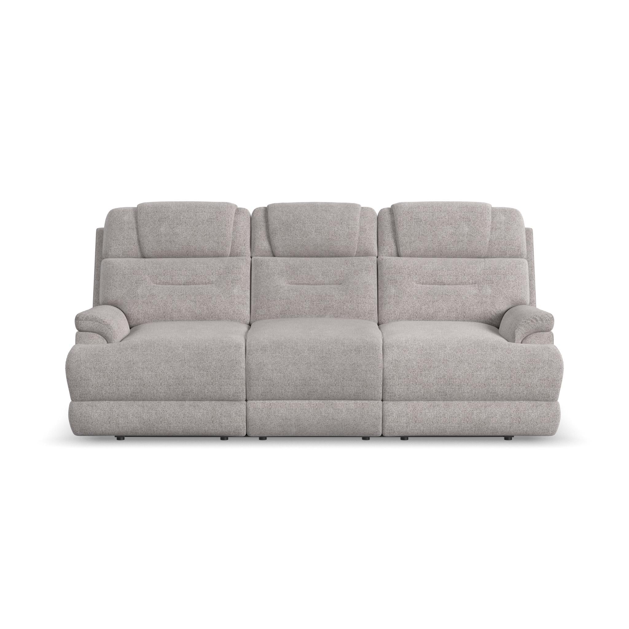 Zecliner Zofa Dove Fabric Power Reclining Sofa with, Power Headrest, Lumbar, Heat & Massage