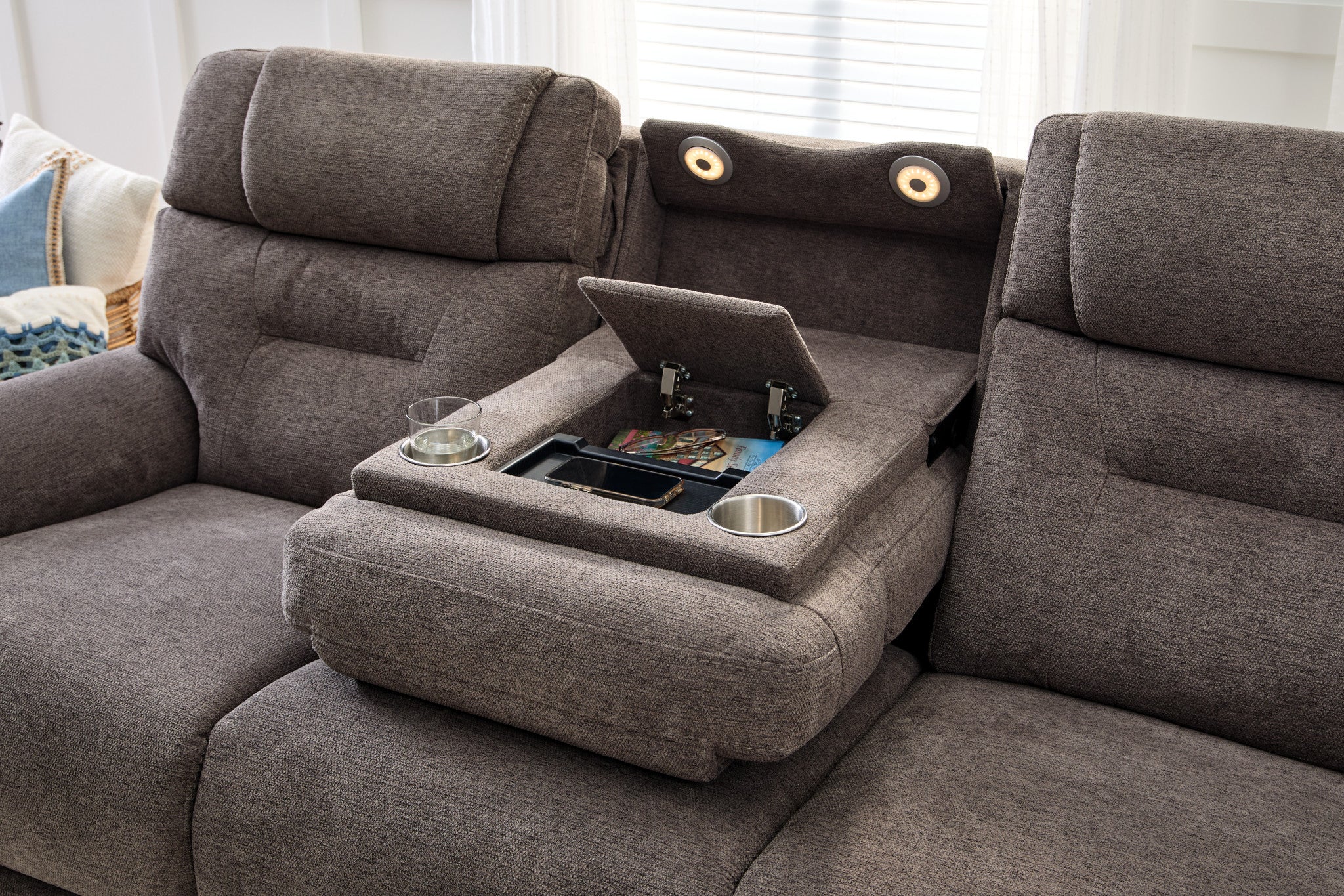 Zecliner Zofa Umber Fabric Power Sleep Sofa with Power Headrests & Lumbar