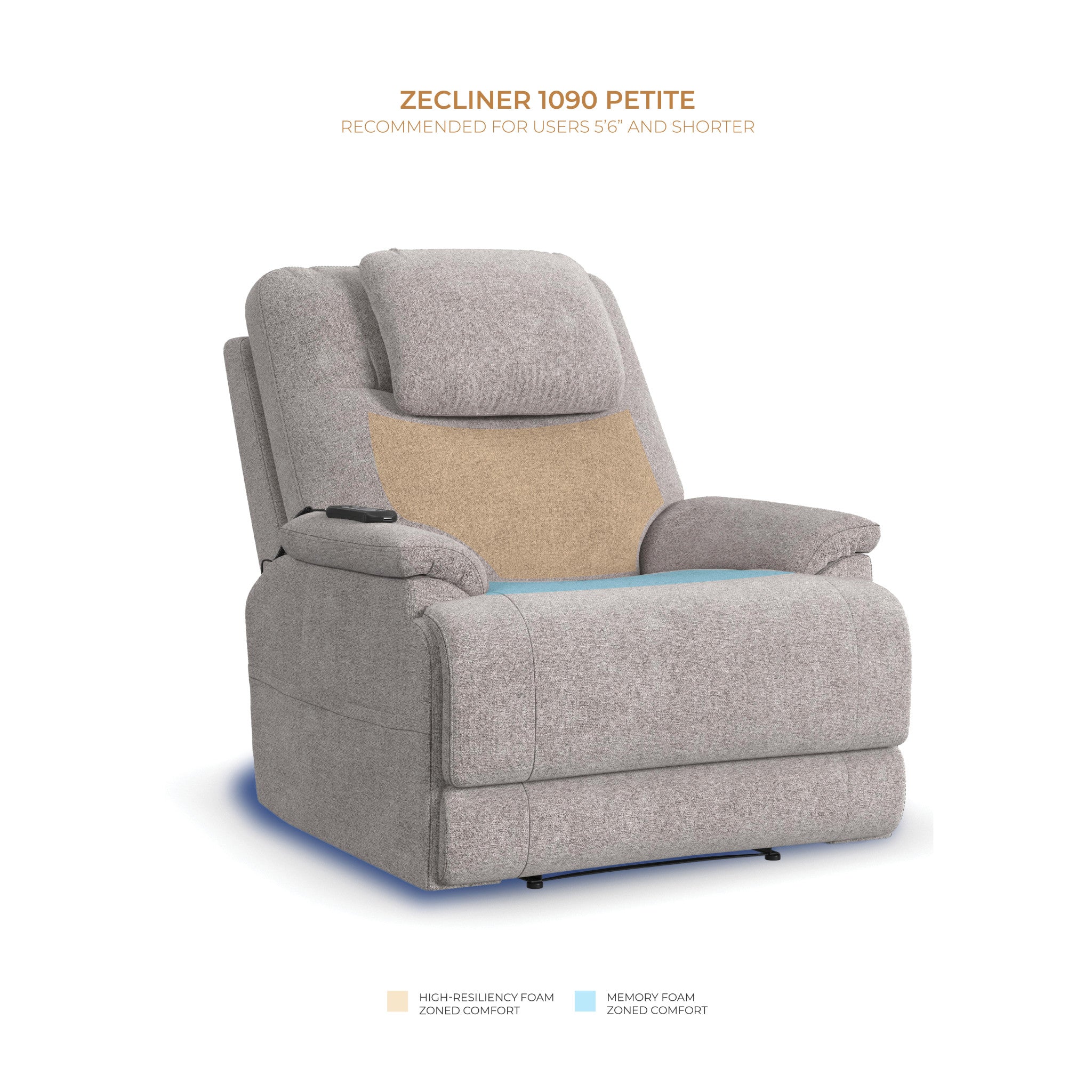 Zecliner Model 2 Petite Dove Fabric Power Sleep Recliner with Power Headrest & Lumbar