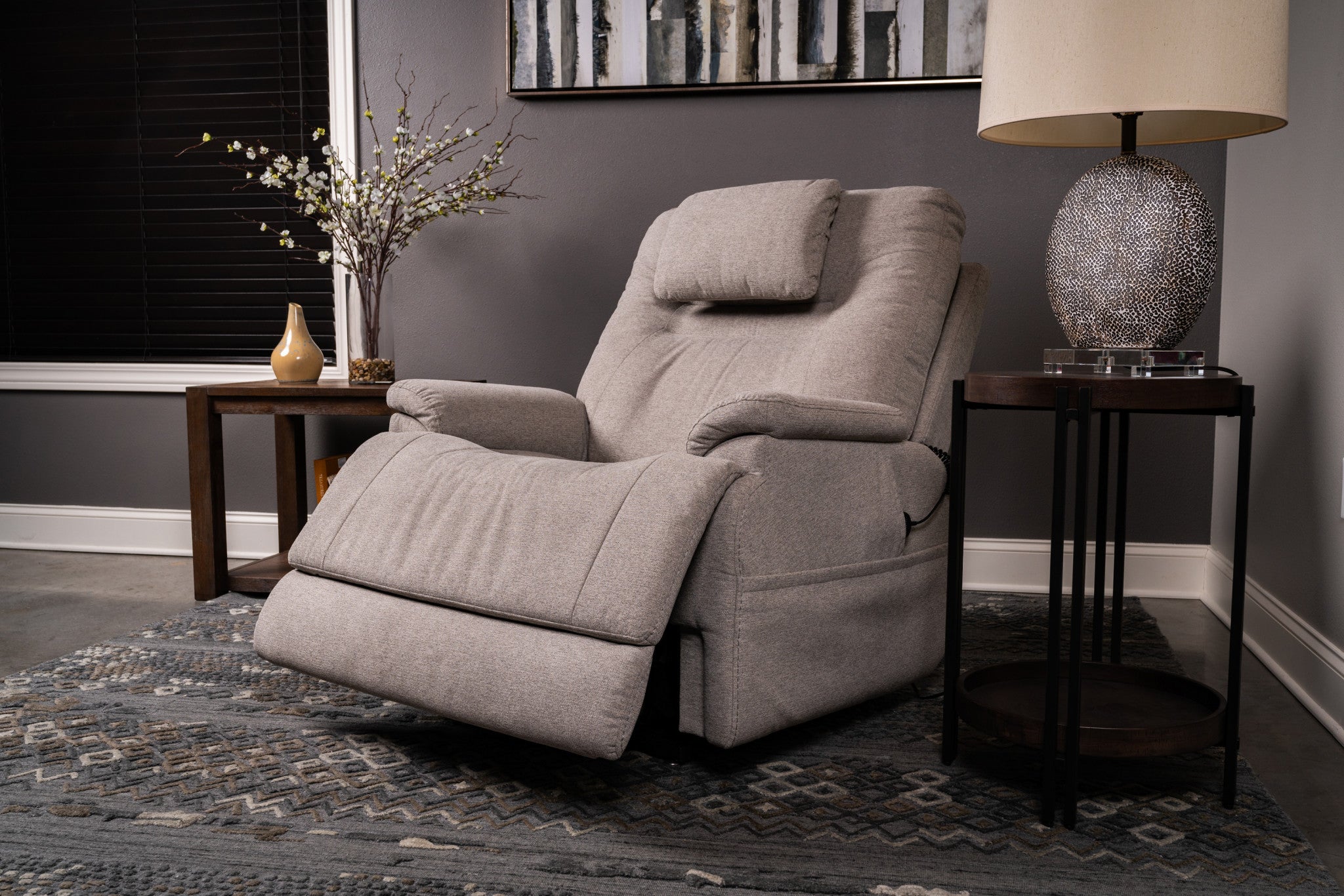 Zecliner Model 2+ Dove Fabric Power Lift Sleep Recliner with Power Headrest, Lumbar, Heat & Massage