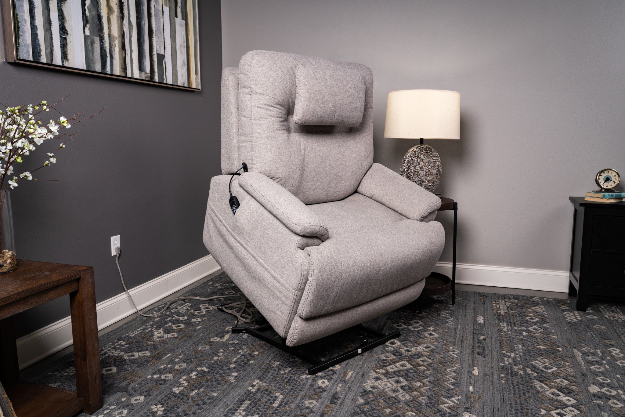 Zecliner Model 2+ Fabric Power Lift Sleep Recliner with Power Headrest, Lumbar, Heat & Massage