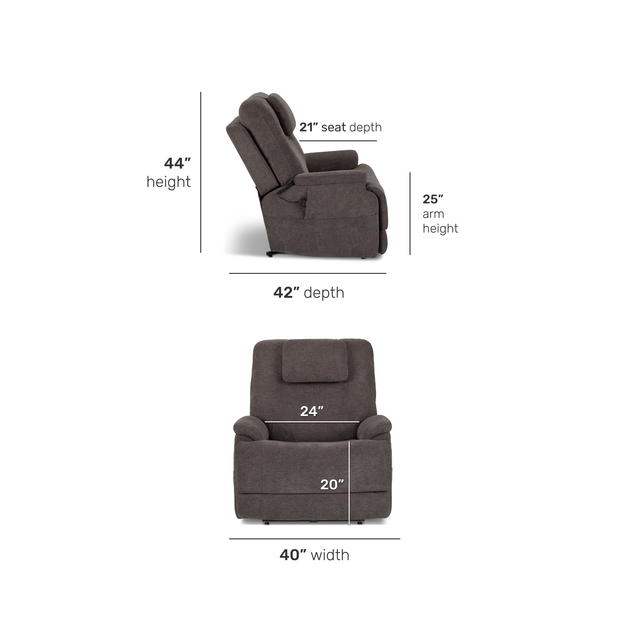 Zecliner Model 2+ Fabric Power Lift Sleep Recliner with Power Headrest, Lumbar, Heat & Massage