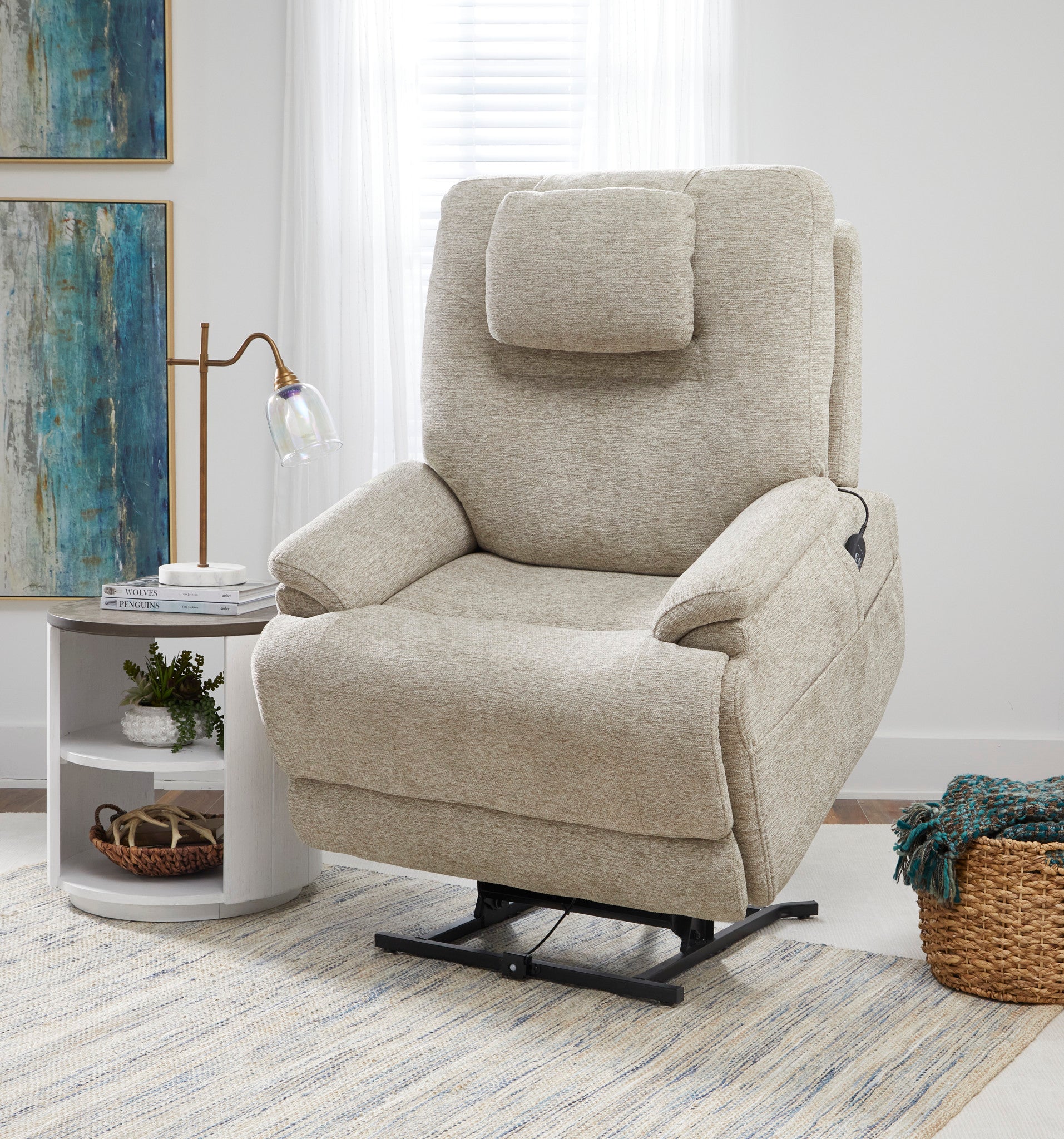 Zecliner Model 2+ Fabric Power Lift Sleep Recliner with Power Headrest, Lumbar, Heat & Massage