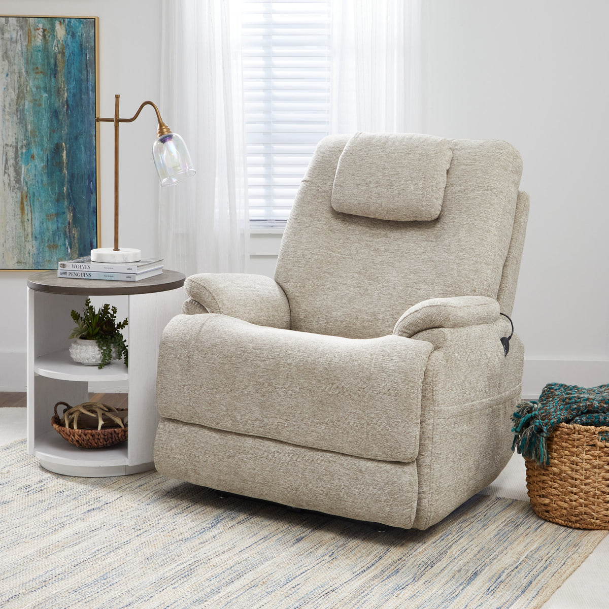 Zecliner Model 2+ Fabric Power Lift Sleep Recliner with Power Headrest, Lumbar, Heat & Massage