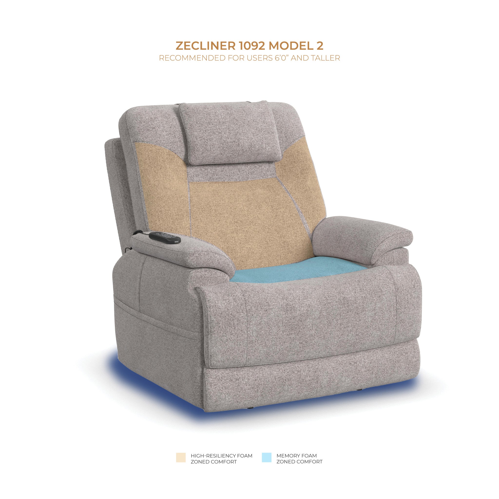 Zecliner Model 2 Dove Fabric Power Lift Sleep Recliner with Power Headrest & Lumbar