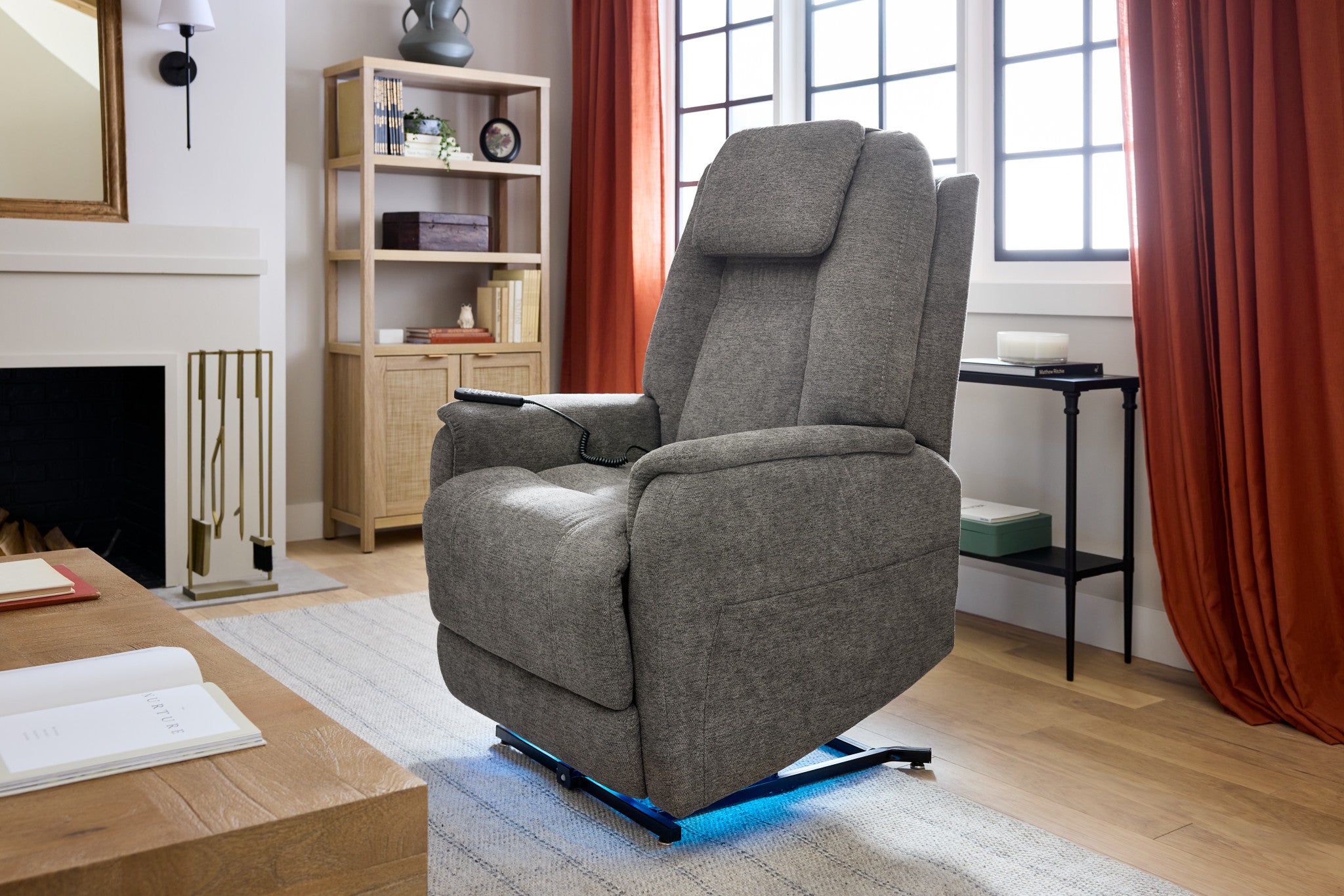 Zecliner Model 3+ Umber Fabric Power Lift Sleep Recliner with Power Headrest, Lumbar, Heat & Massage