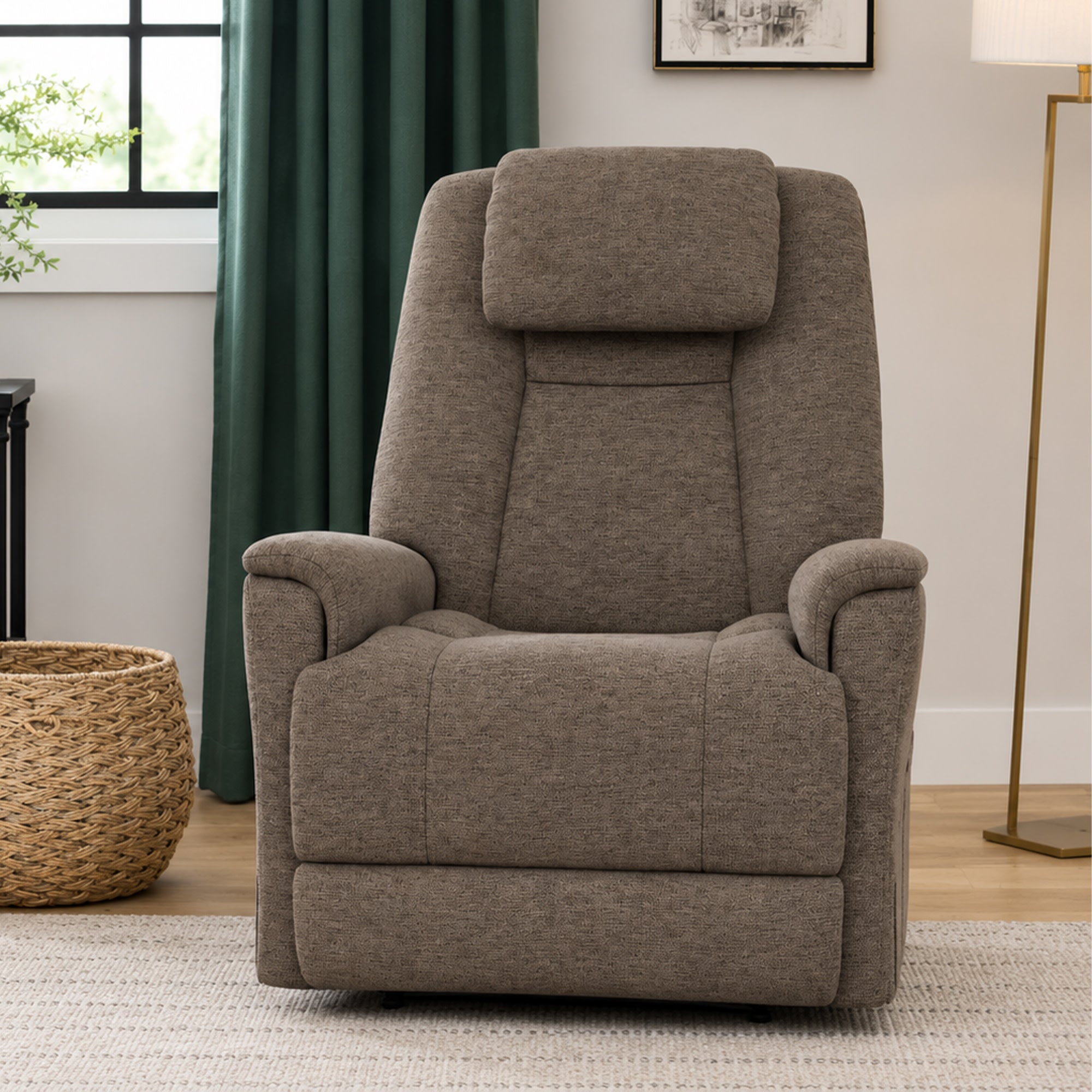 Zecliner Model 3+ Fabric Power Lift Recliner with Power Headrest, Lumbar, Heat & Massage