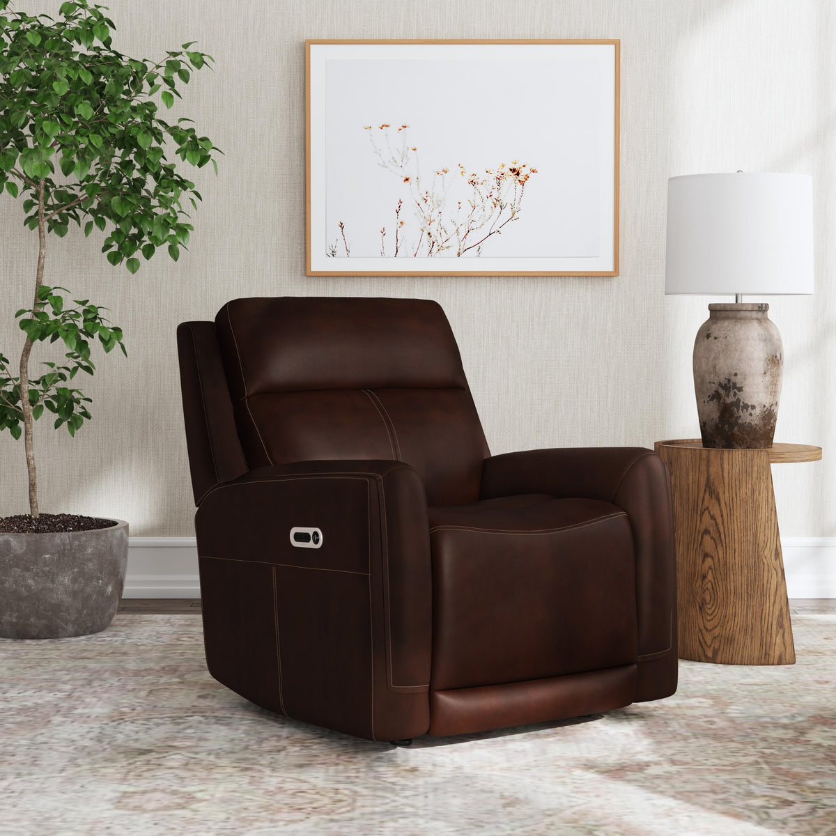 Alister Leather Power Gliding Recliner with Power Headrest and Lumbar