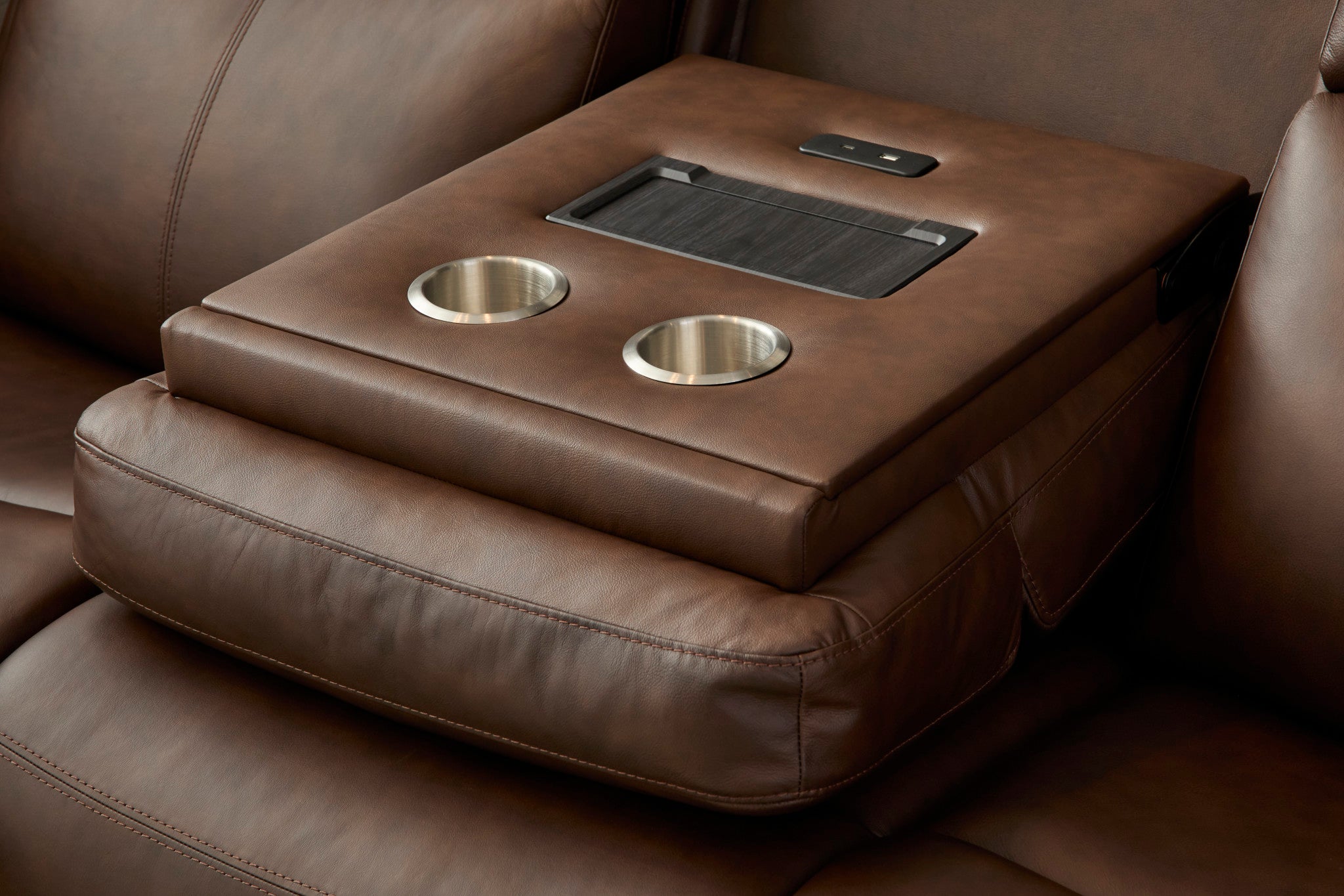 Alister Burnt Umber Leather Power Gliding Sofa with Power
