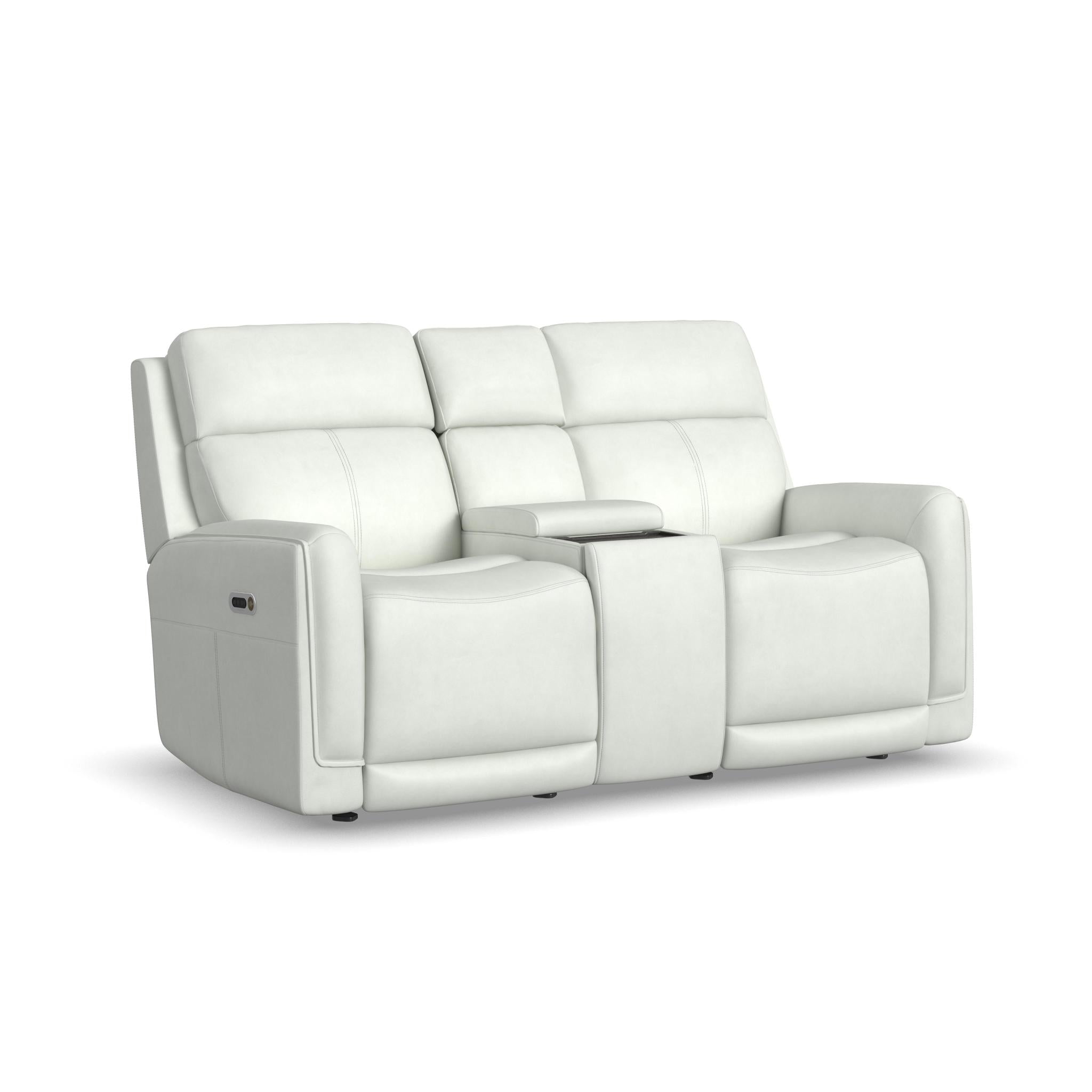 Alister Leather Power Gliding Loveseat with Console, Power Headrests & Lumbar