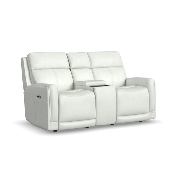 Alister Leather Power Gliding Loveseat with Console, Power Headrests & Lumbar