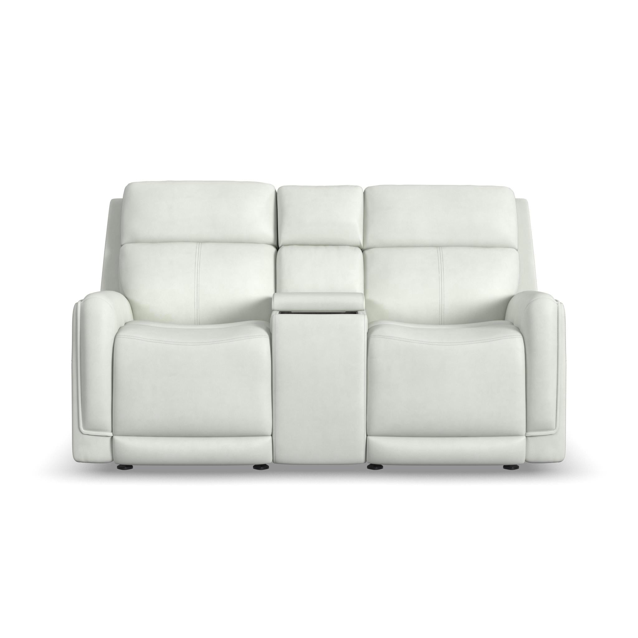 Alister Leather Power Gliding Loveseat with Console, Power Headrests & Lumbar