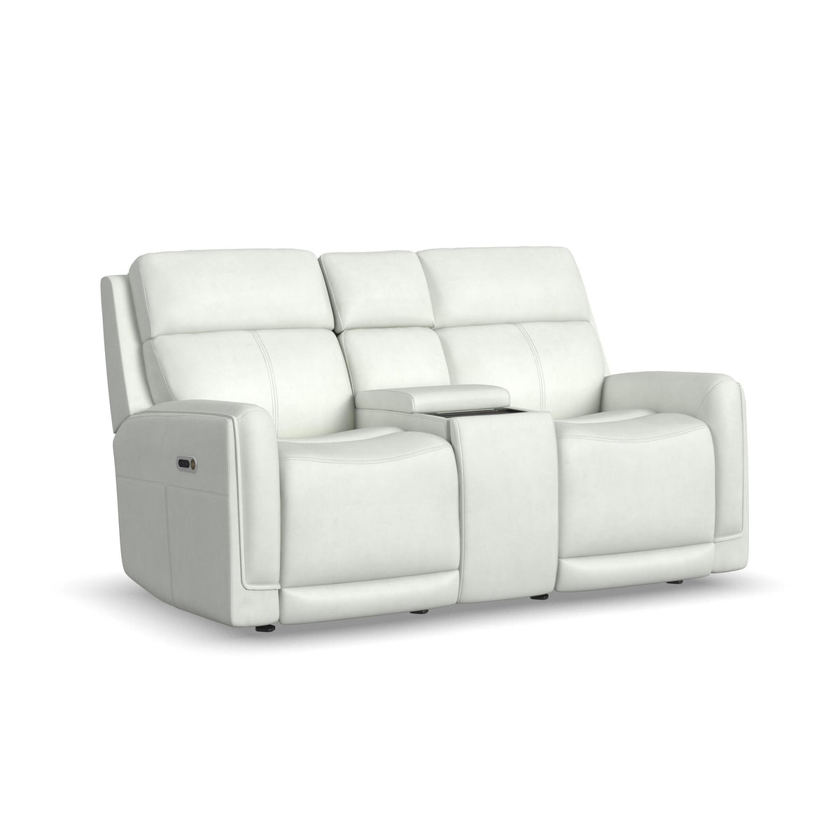 Alister Leather Power Gliding Loveseat with Console, Power Headrests & Lumbar
