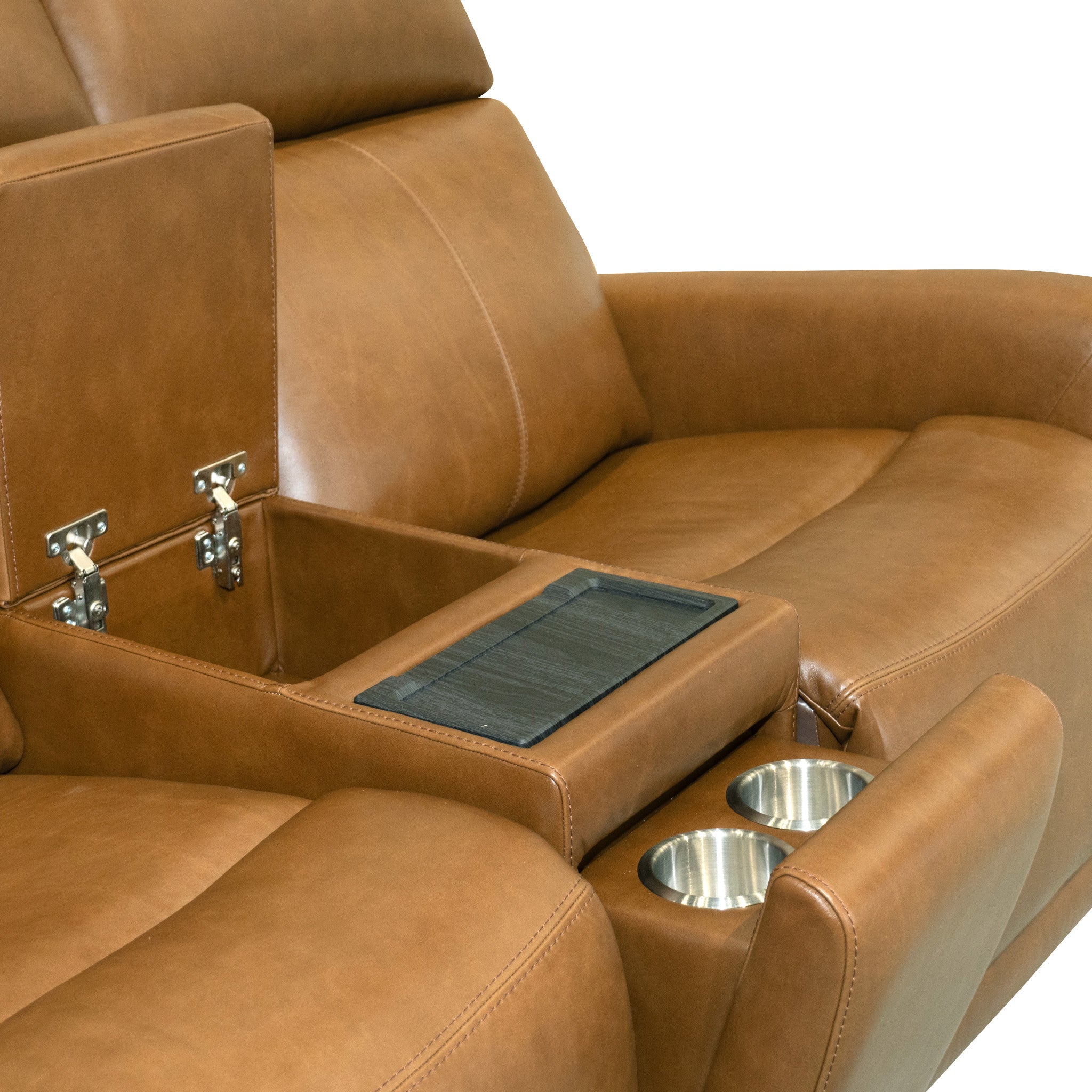Alister Leather Power Gliding Loveseat with Console, Power Headrests & Lumbar
