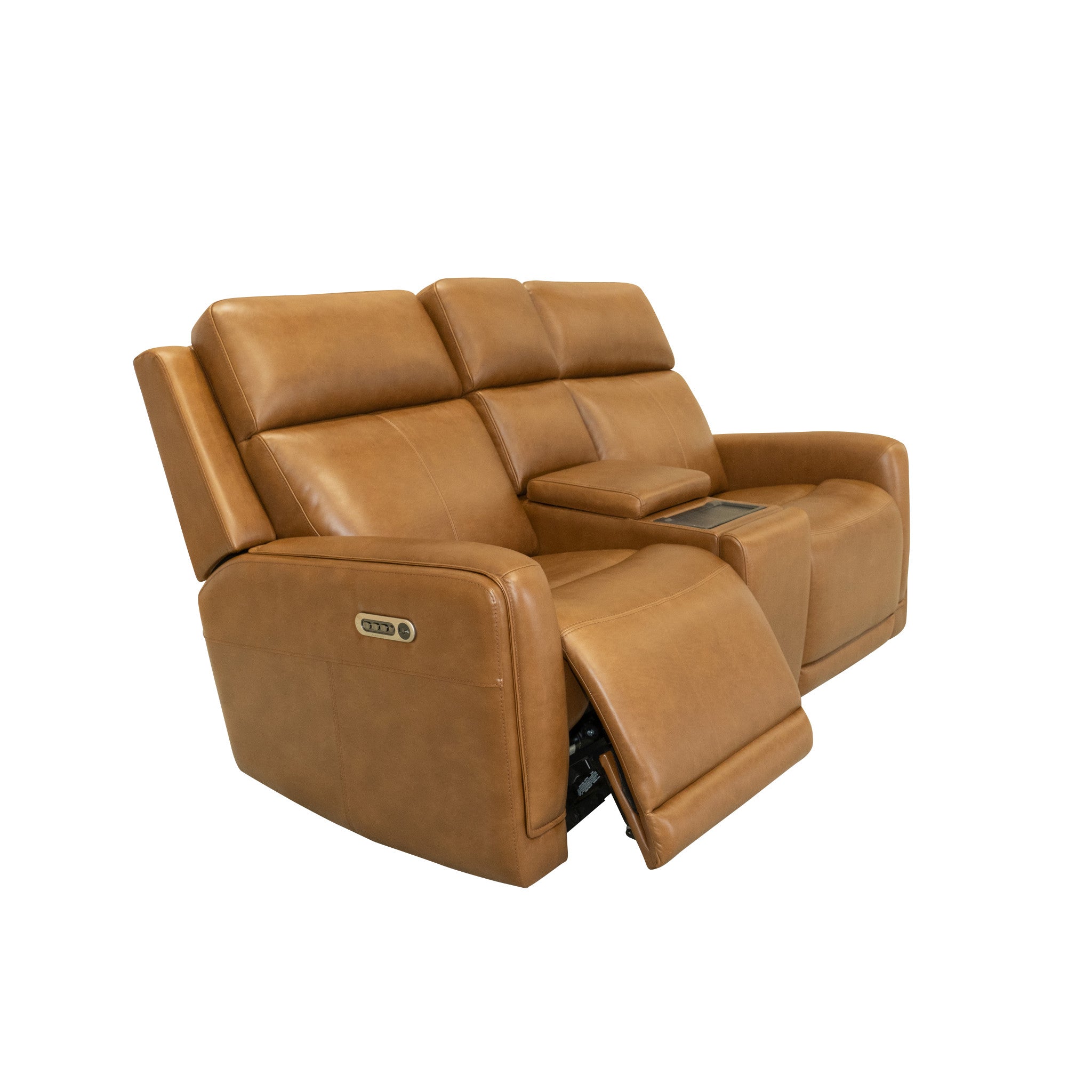 Alister Leather Power Gliding Loveseat with Console, Power Headrests & Lumbar
