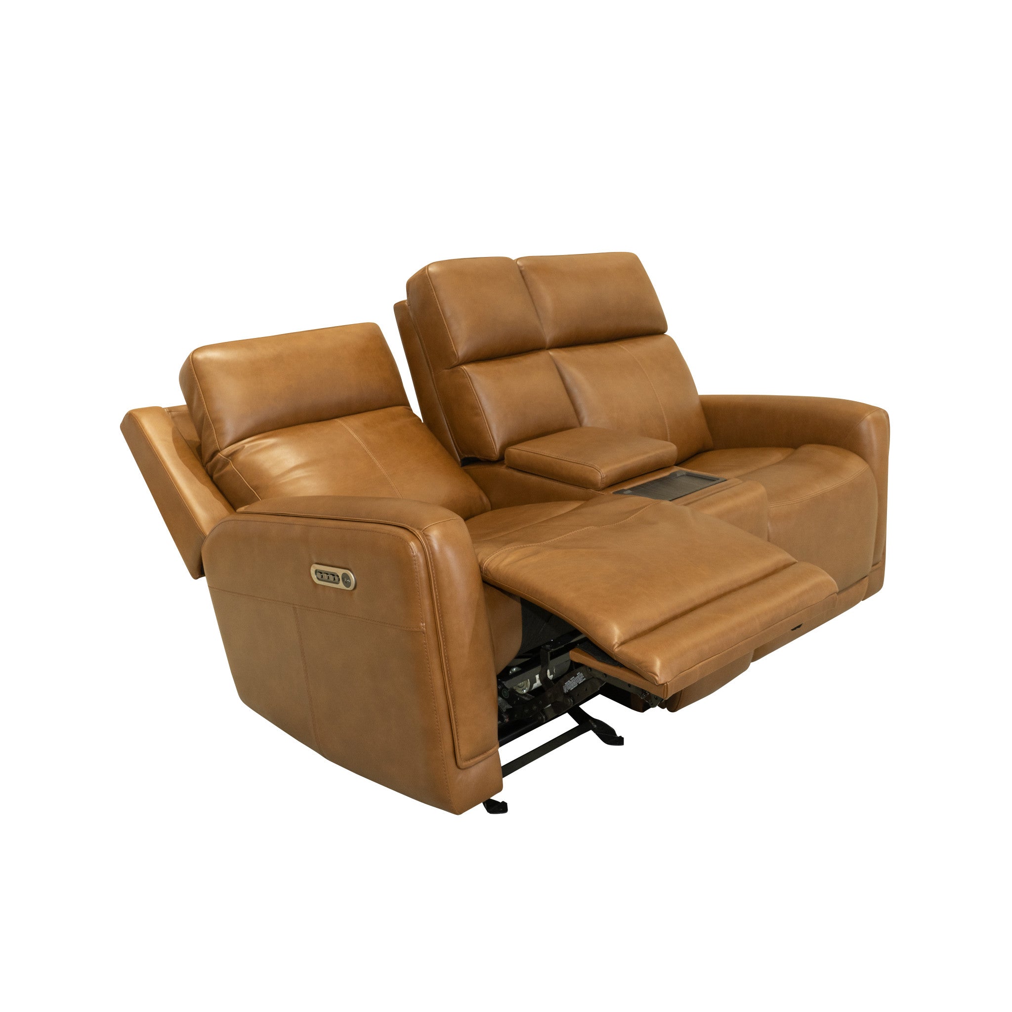 Alister Leather Power Gliding Loveseat with Console, Power Headrests & Lumbar