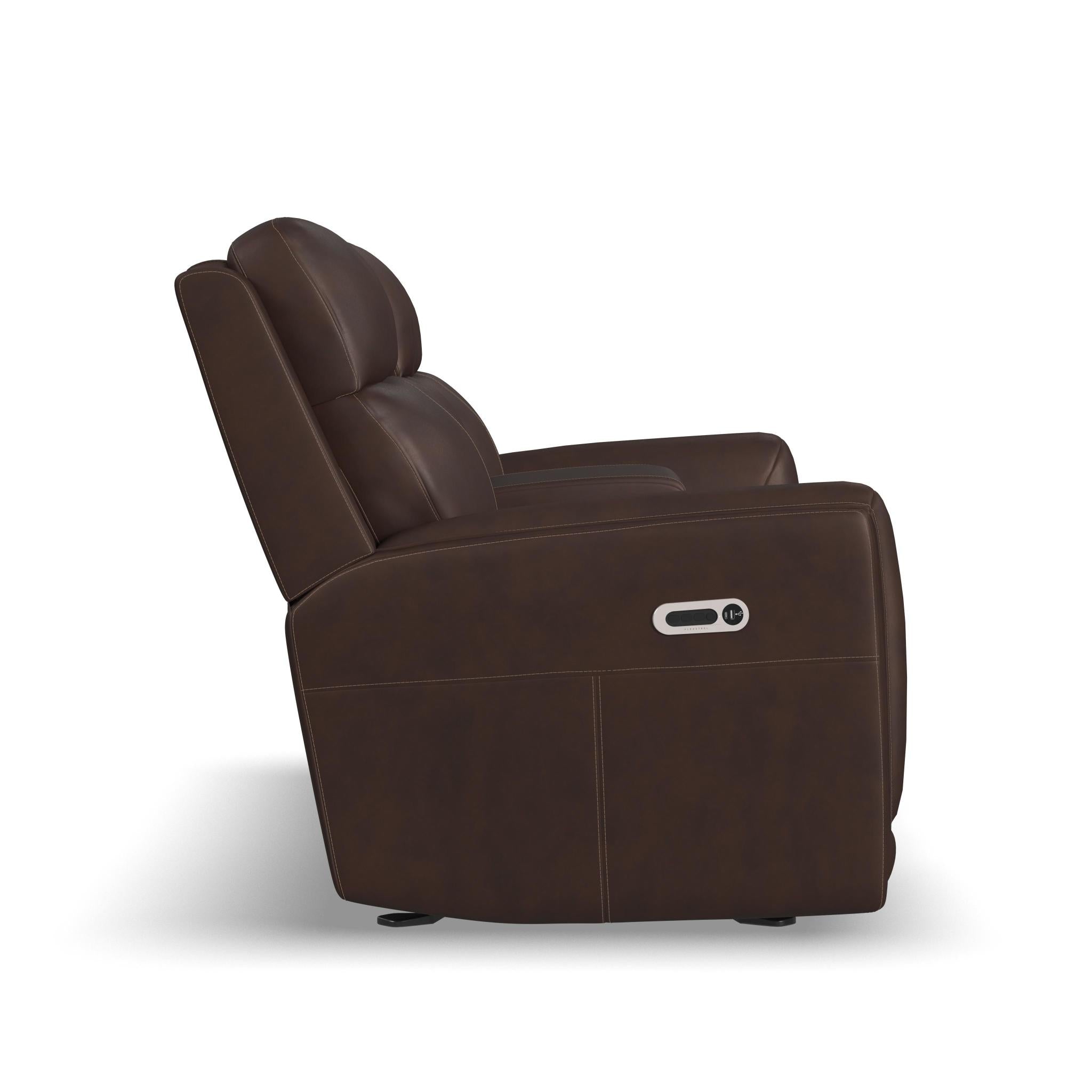 Alister Leather Power Gliding Loveseat with Console, Power Headrests & Lumbar