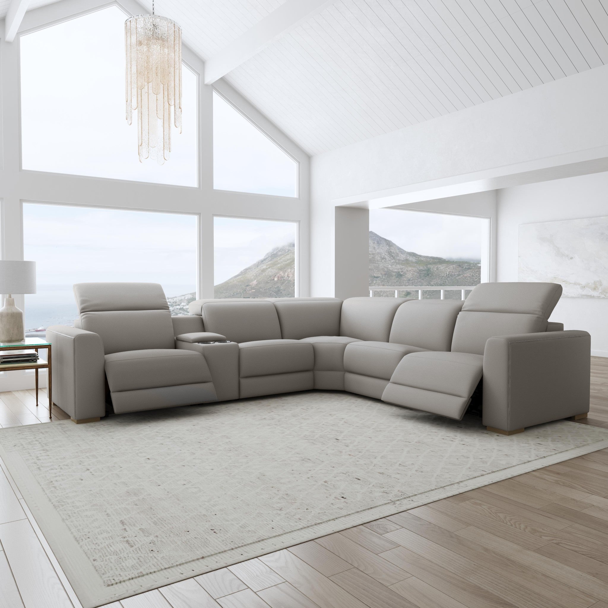 Aurora Ash Leather Power Reclining Sectional with Power Headrests