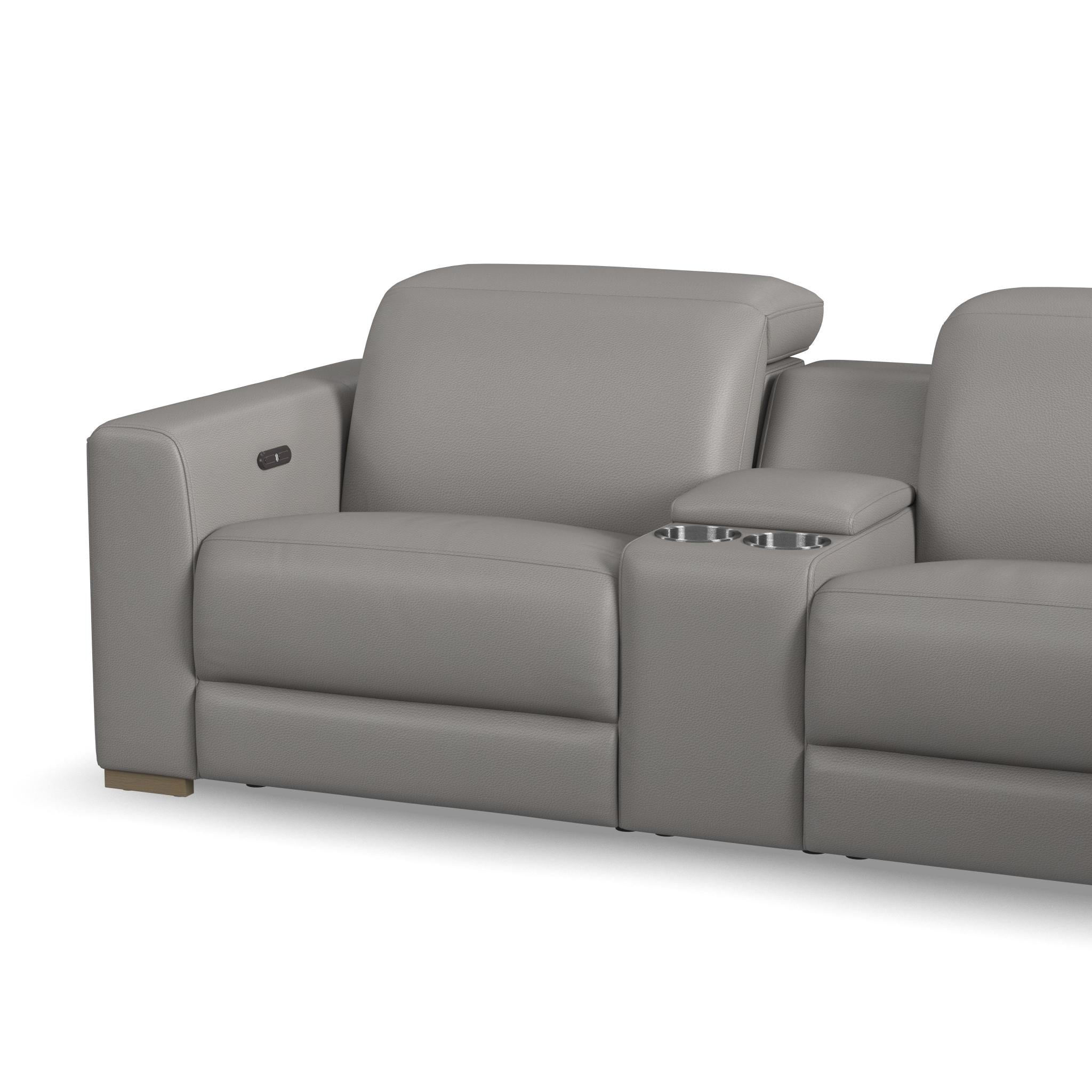 【aurora】　⑥ f929 Aurora Ash Leather Power Reclining Sectional with Power Headrests