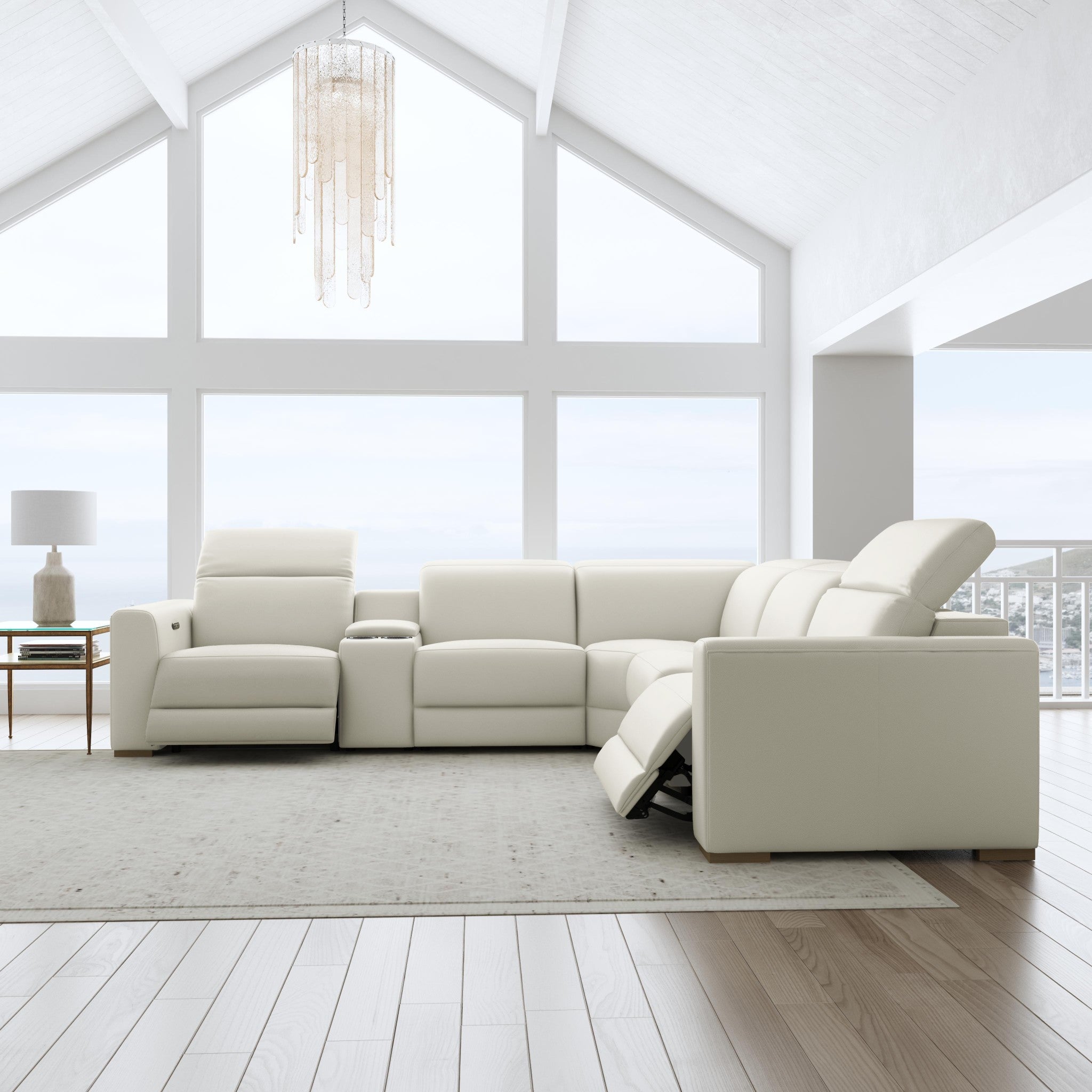 Aurora Coconut Milk Leather Power Reclining Sectional with Power Headrests