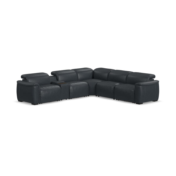 Camden Abyss Blue Leather Power Reclining Sectional with Power Headrest