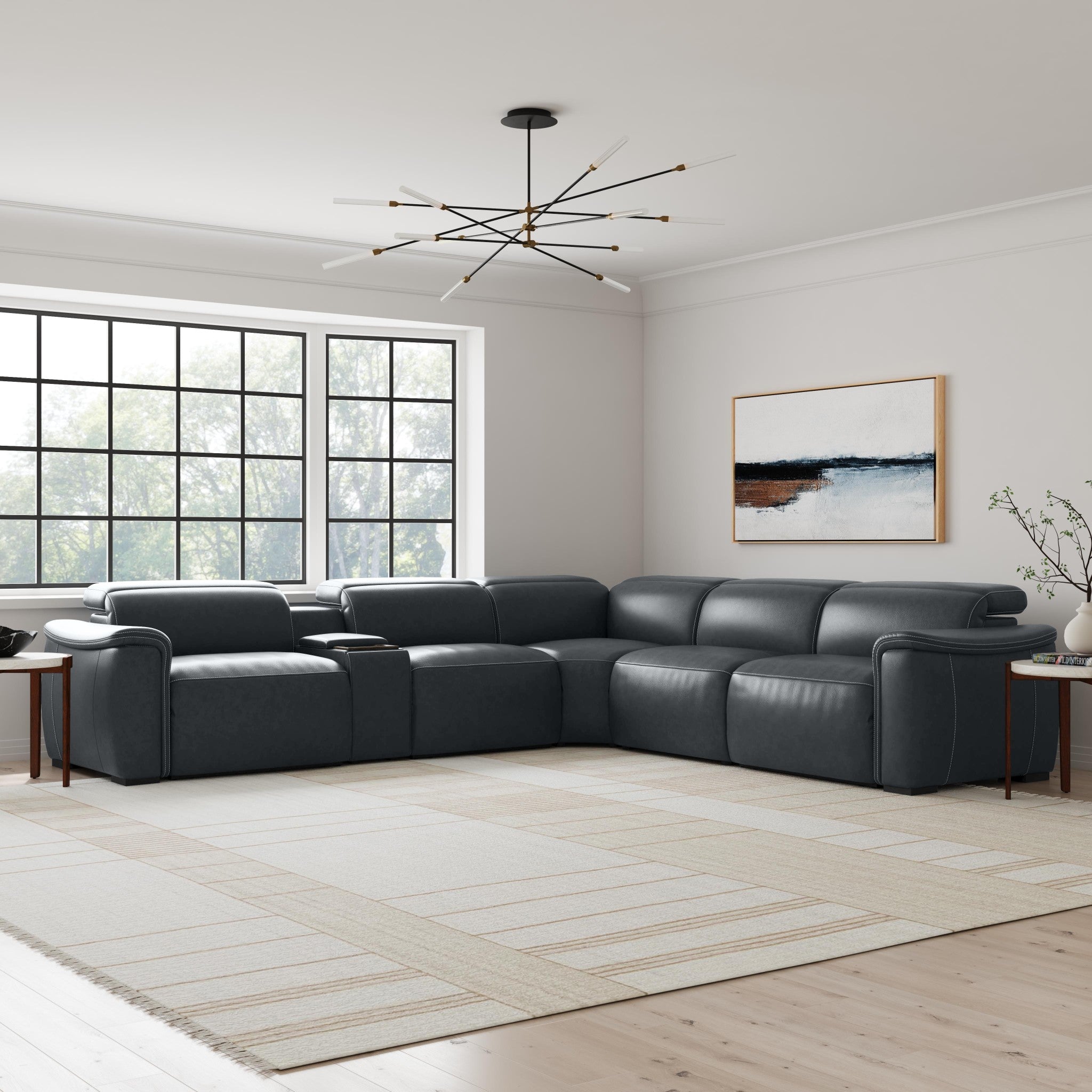 Camden Leather Power Reclining Sectional with Power Headrest