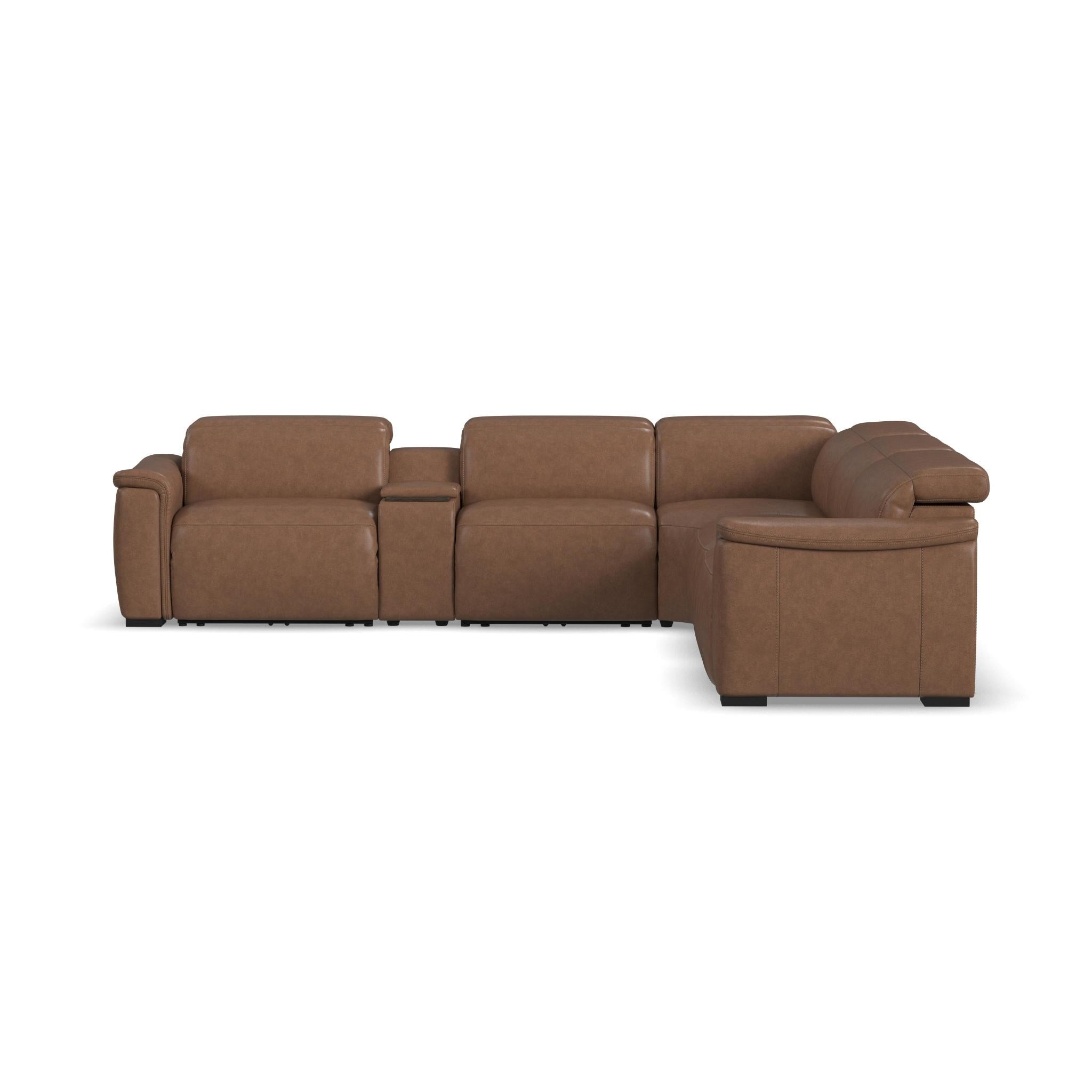 Camden Dusty Taupe Leather Power Reclining Sectional with Power Headrest